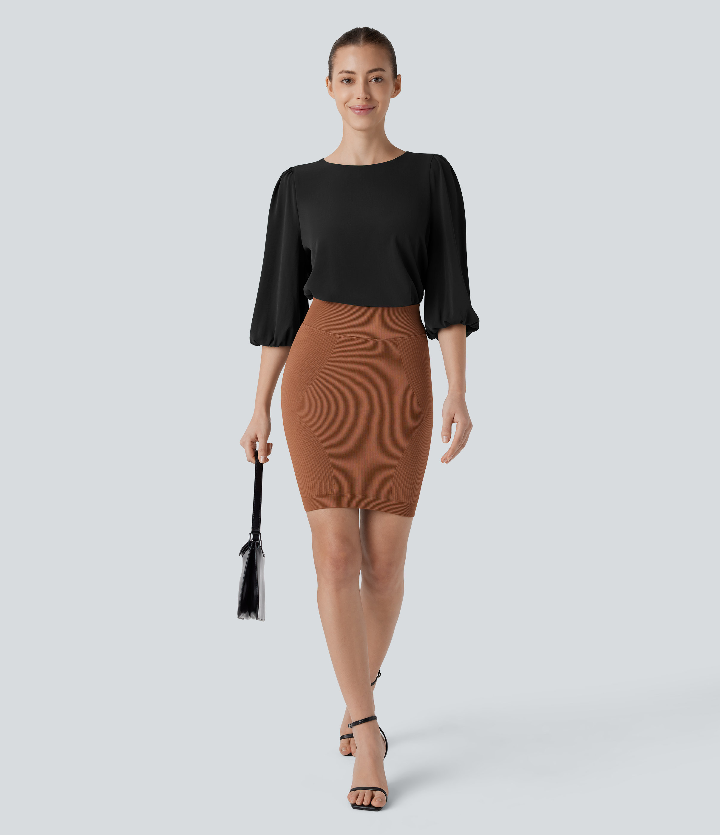 Halara Boat Neck Keyhole Back Bishop Sleeve Work Blouse  - Black - S 