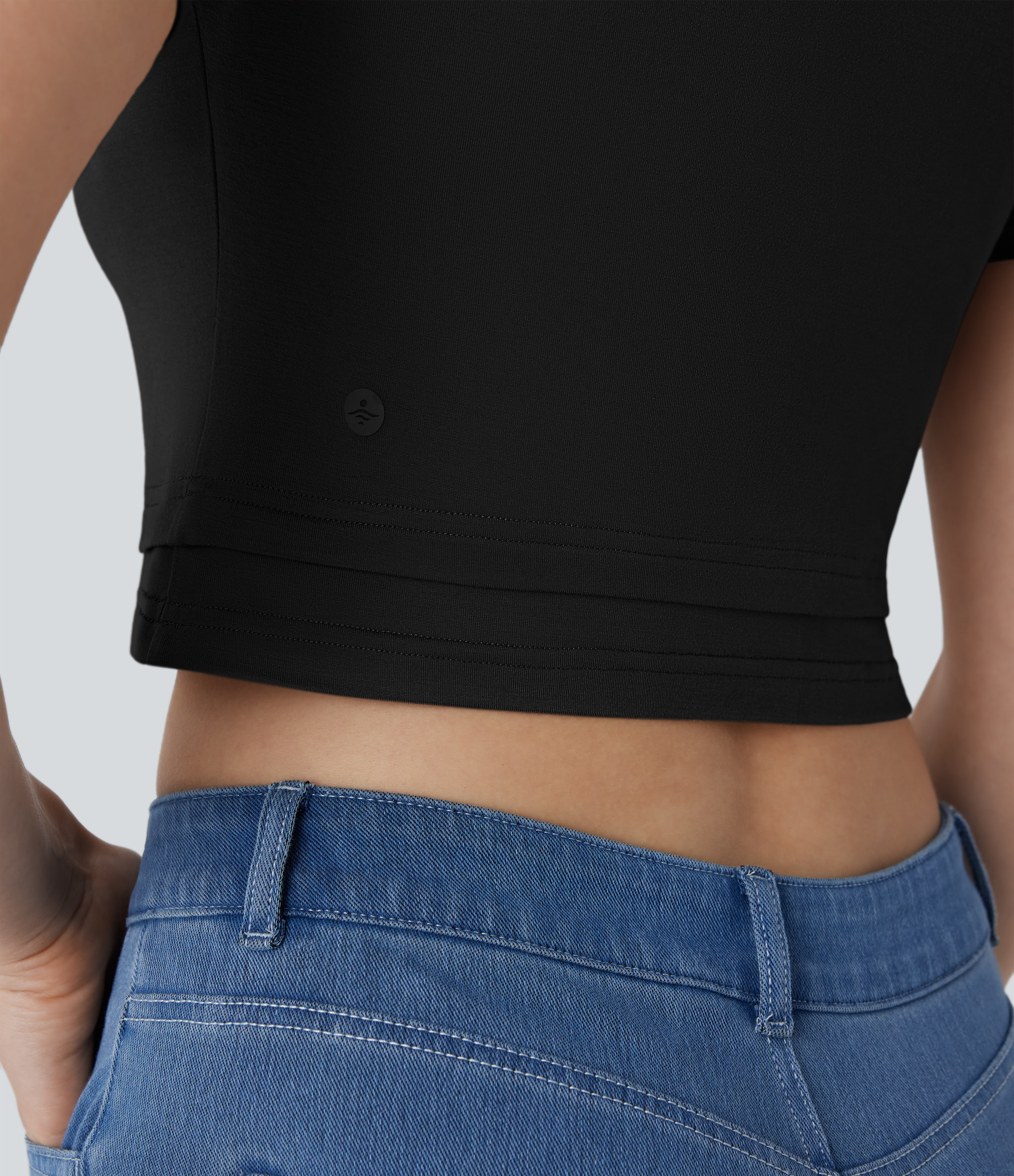 Halara Decorative Button 2-in-1 Cropped Casual T-Shirt  - Black - XS 