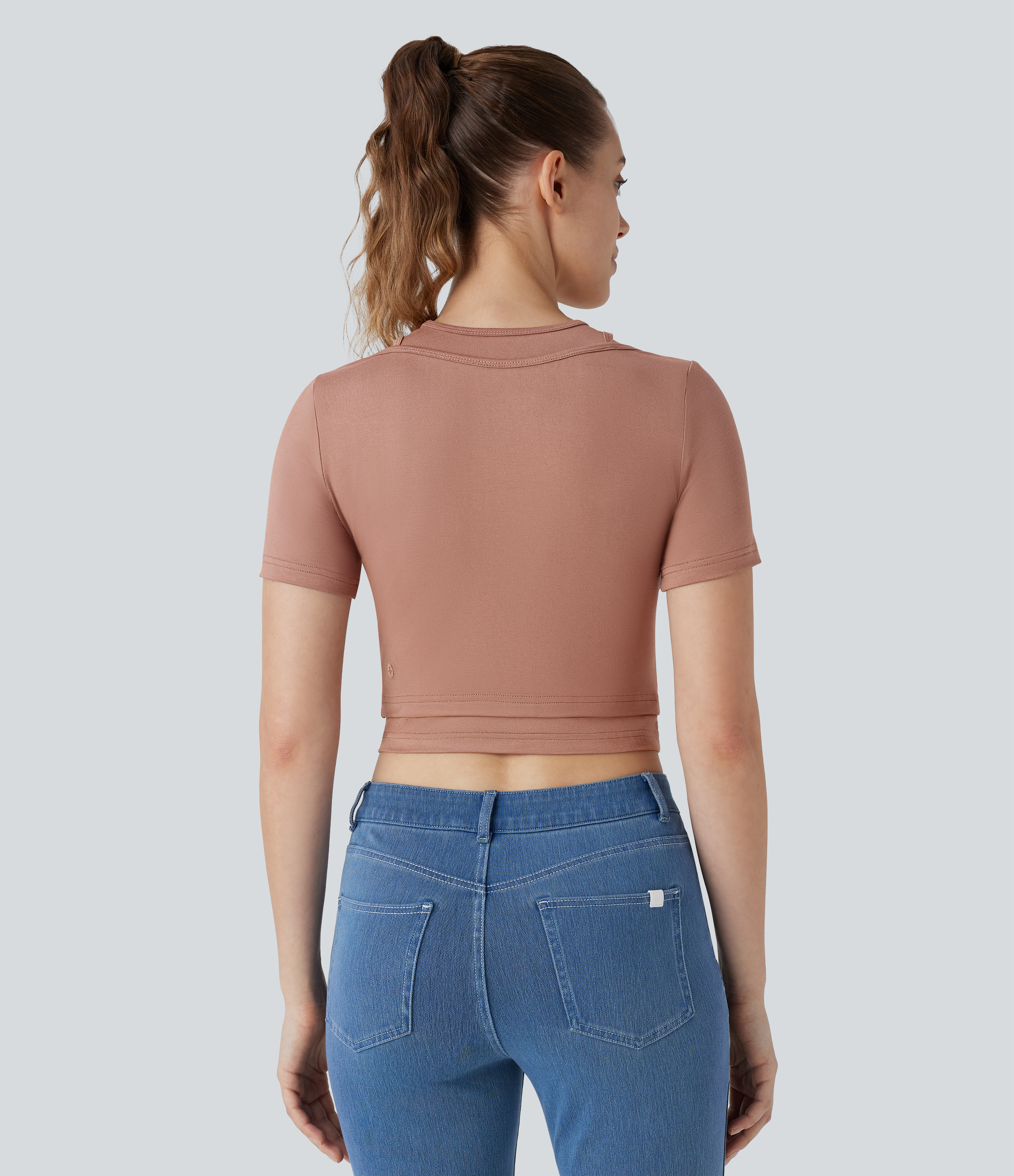 Halara Decorative Button 2-in-1 Cropped Casual T-Shirt  - Praline - XL 