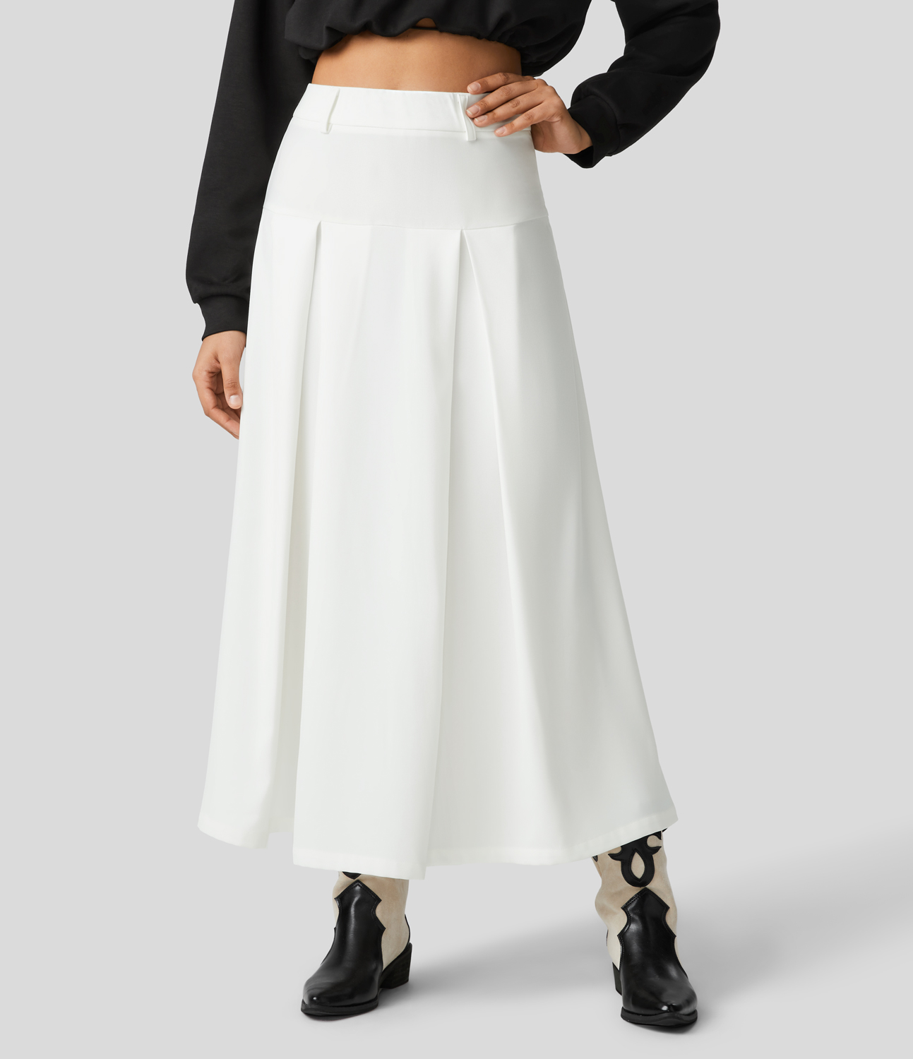Halara High Waisted Side Zipper Solid Pleated Casual Skirt  - White - XS 
