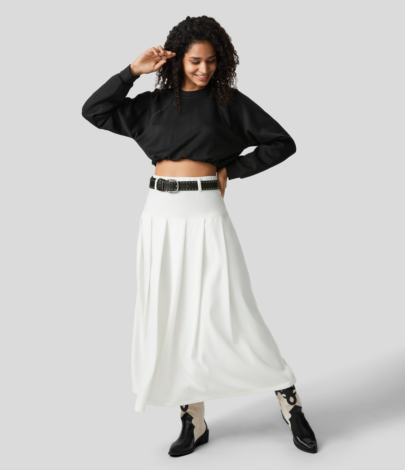 Halara High Waisted Side Zipper Solid Pleated Casual Skirt  - White - XS 
