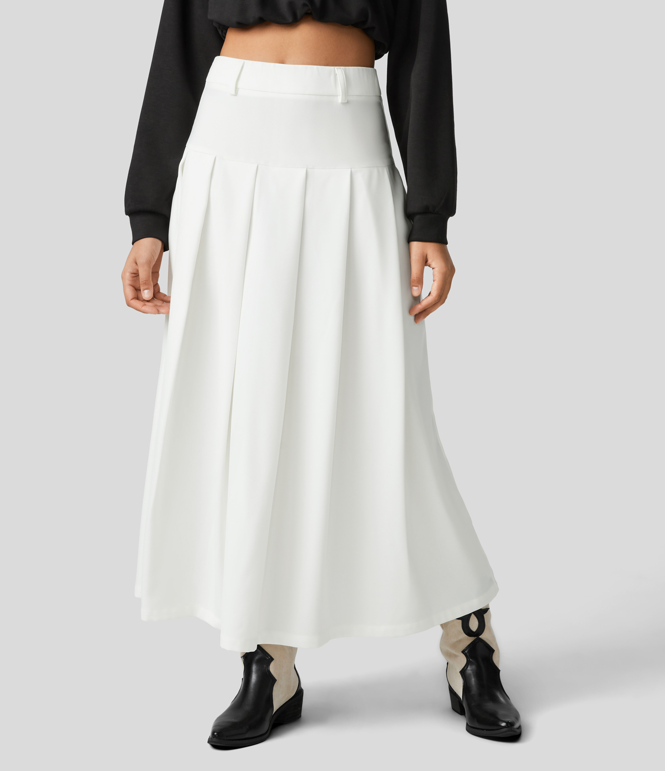 Halara High Waisted Side Zipper Solid Pleated Casual Skirt  - White - XS 