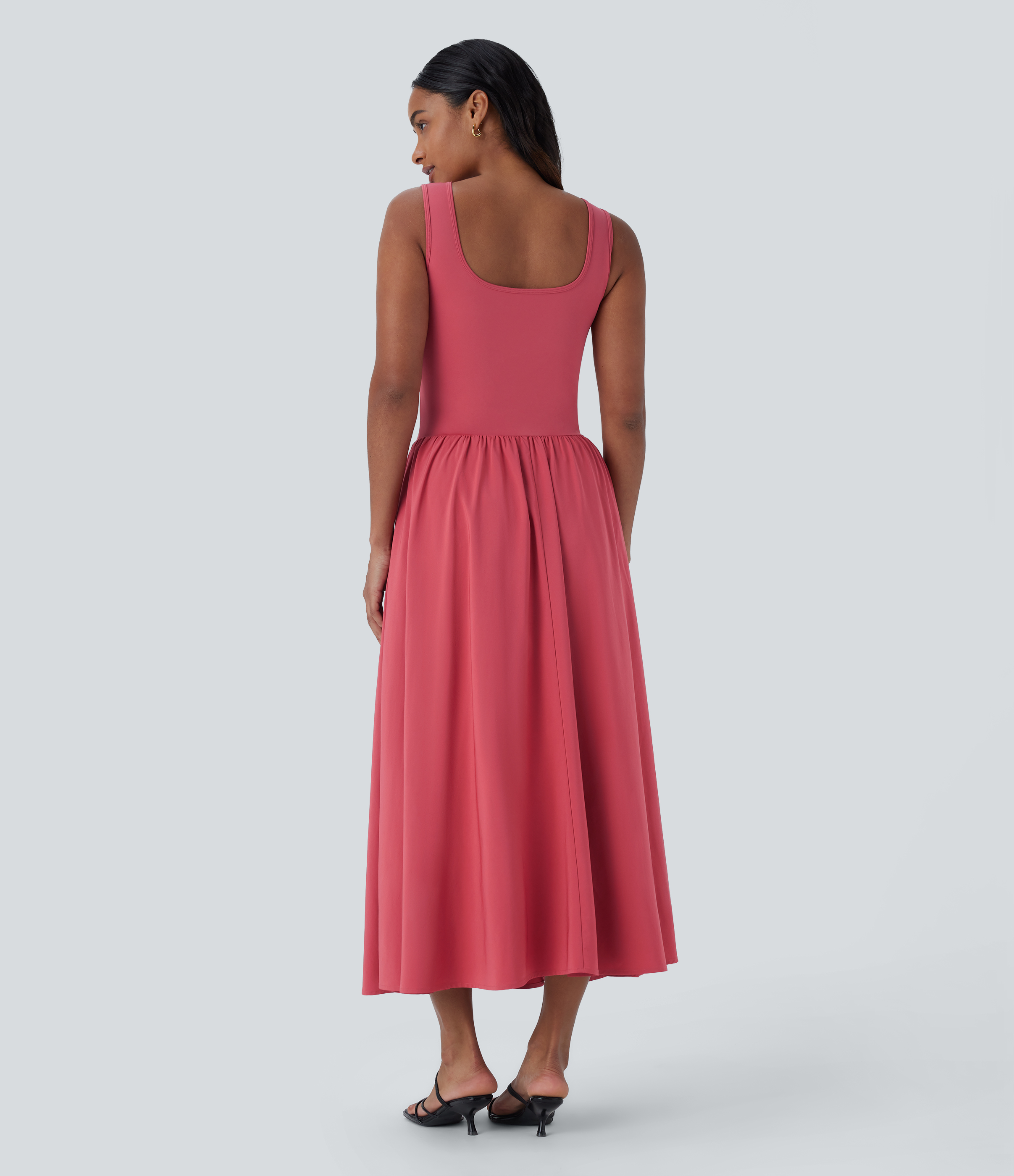 Halara Breezefulв„ў Sleeveless Cut Out Quick Dry Maxi Casual Dress-Front and Back Wearable Casual Dress - Kapok Red - S slip dress beach dress 