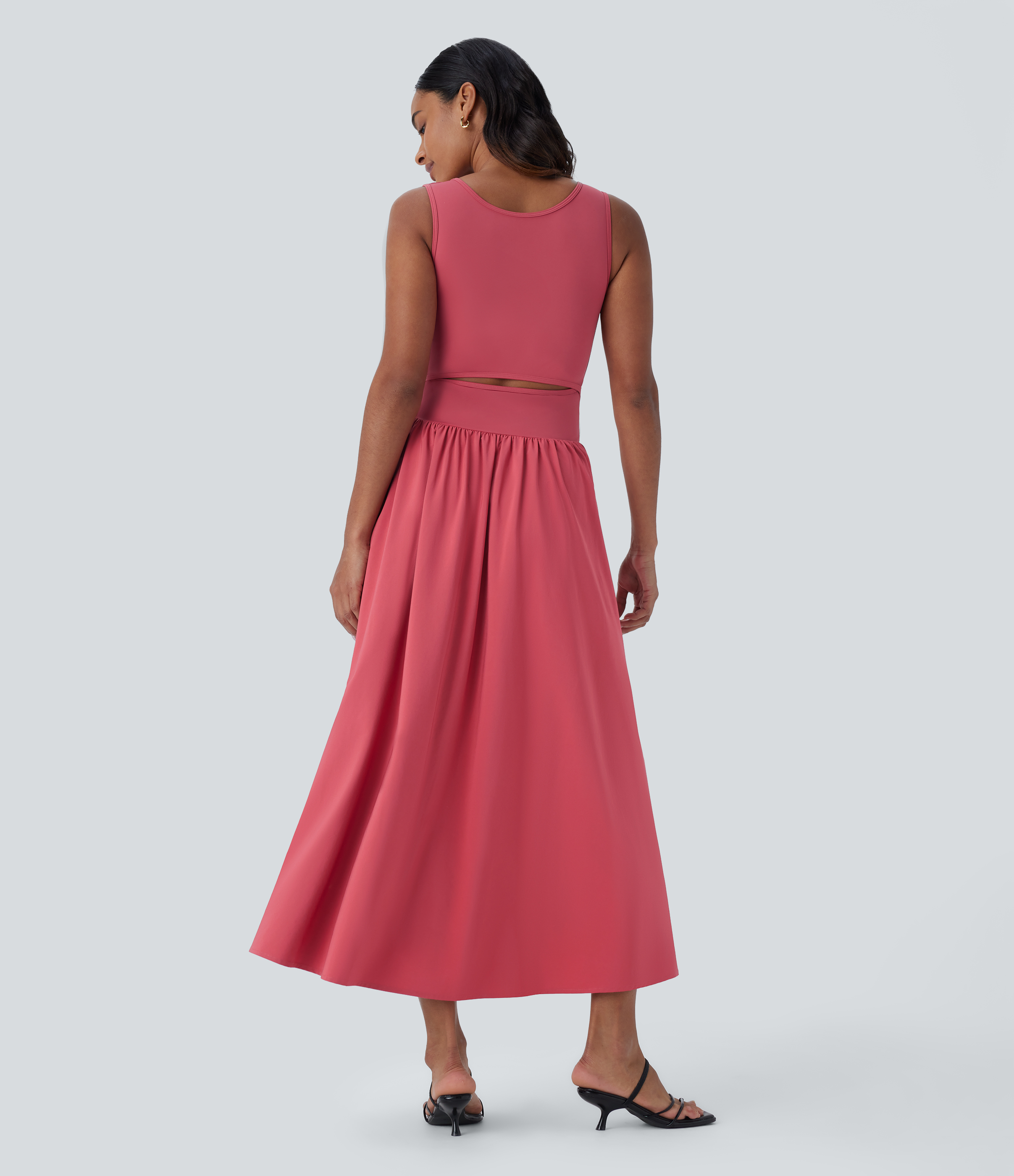 Halara Breezefulв„ў Sleeveless Cut Out Quick Dry Maxi Casual Dress-Front and Back Wearable Casual Dress - Kapok Red - S slip dress beach dress 