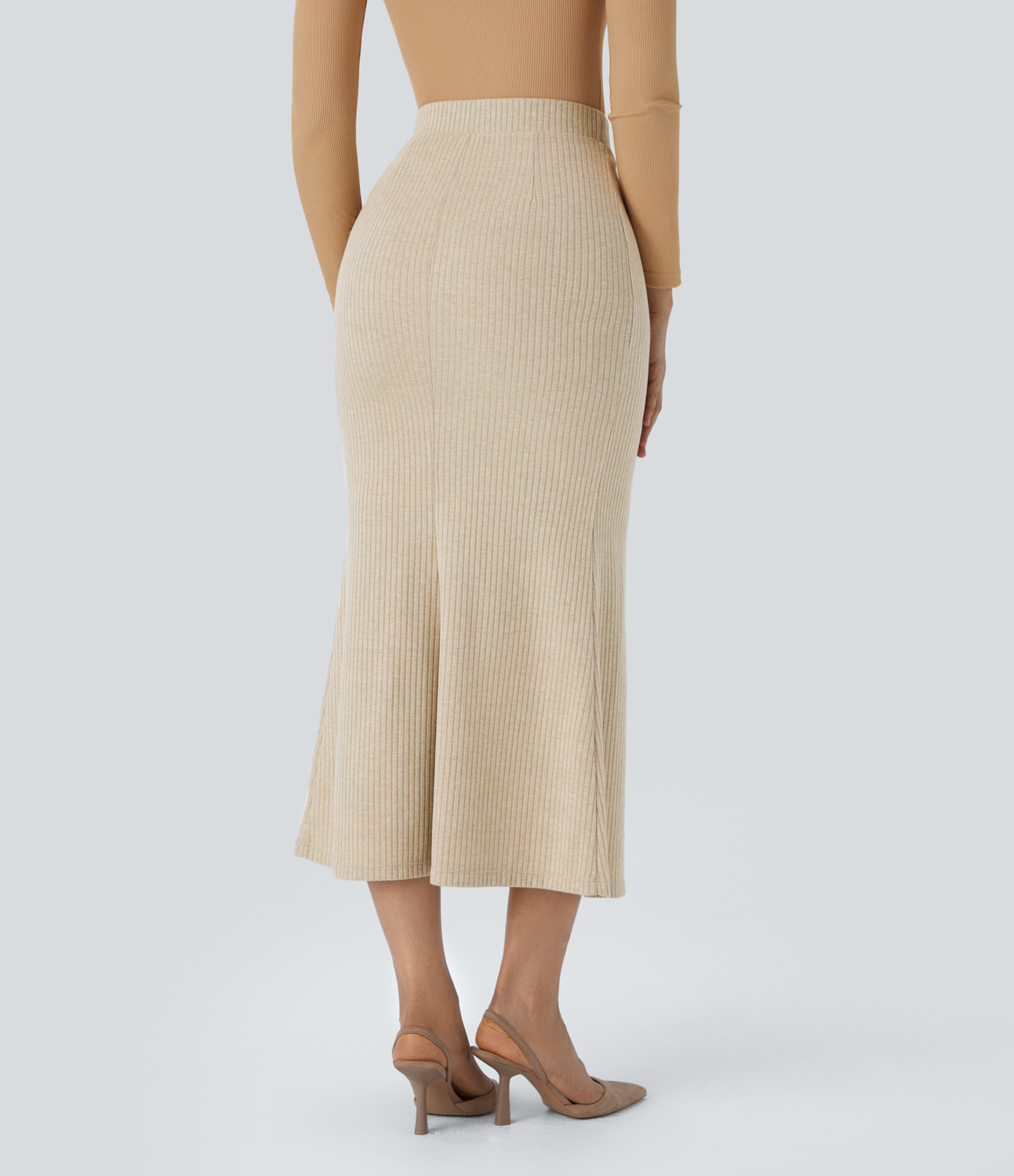 Halara Ribbed Knit High Waisted Adjustable Button Split Bodycon Maxi Casual Skirt  - Fog - M(regular) 