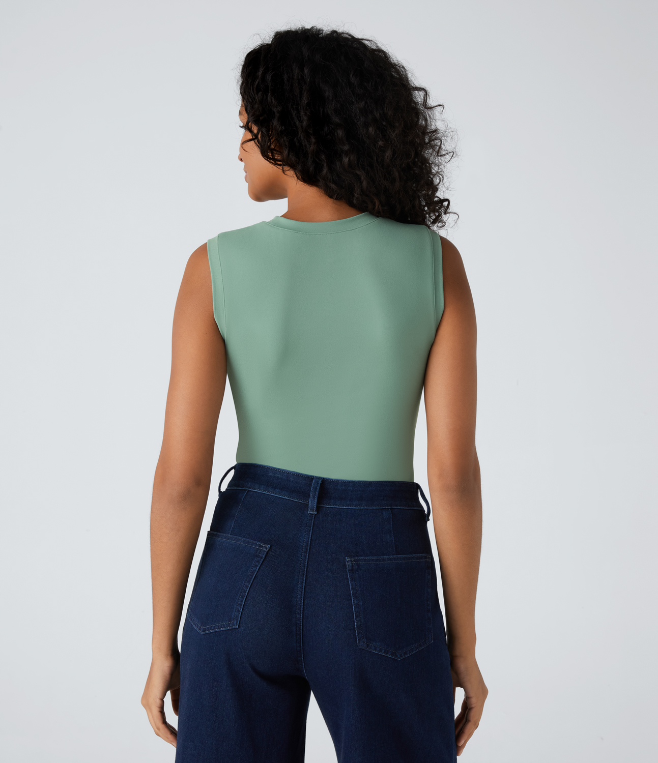 Halara Round Neck Plain Skinny Casual Tank Top Tank Top - Hedge Green - M golf tops halter top tunic tops sleeveless tops backless top 