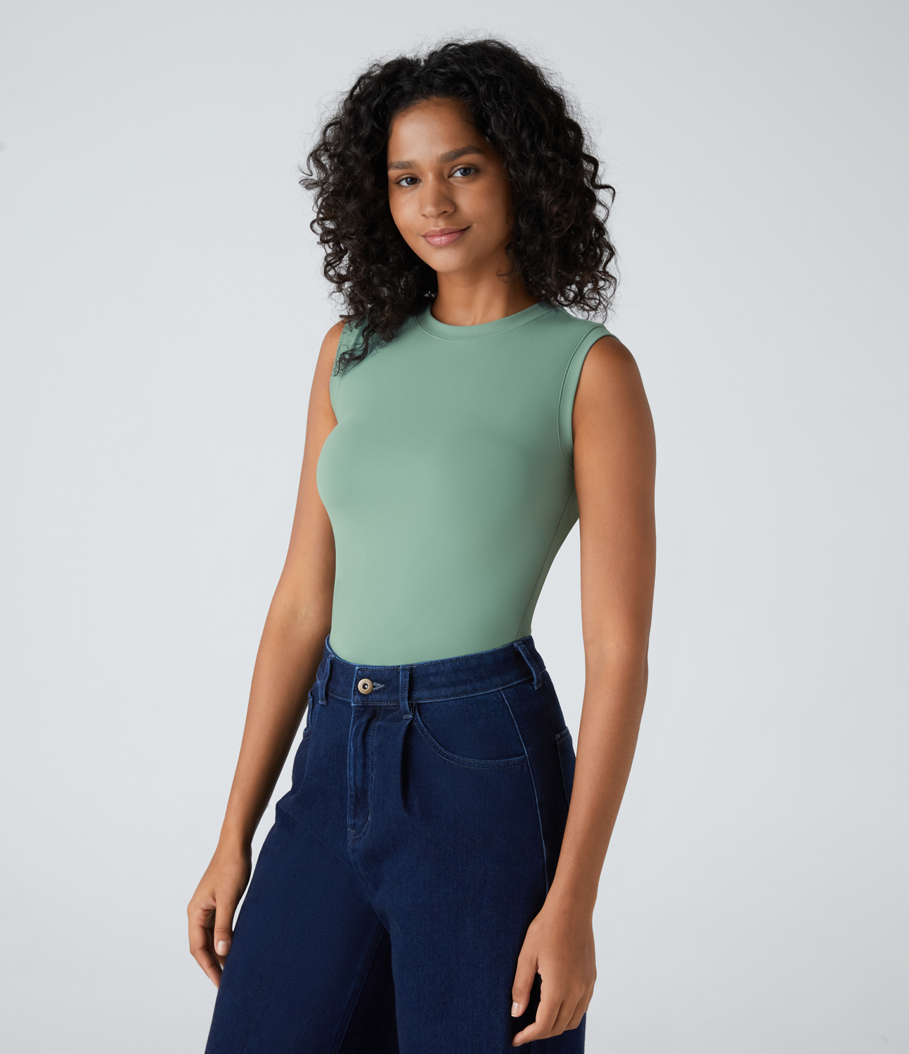Halara Round Neck Plain Skinny Casual Tank Top Tank Top - Hedge Green - M golf tops halter top tunic tops sleeveless tops backless top 
