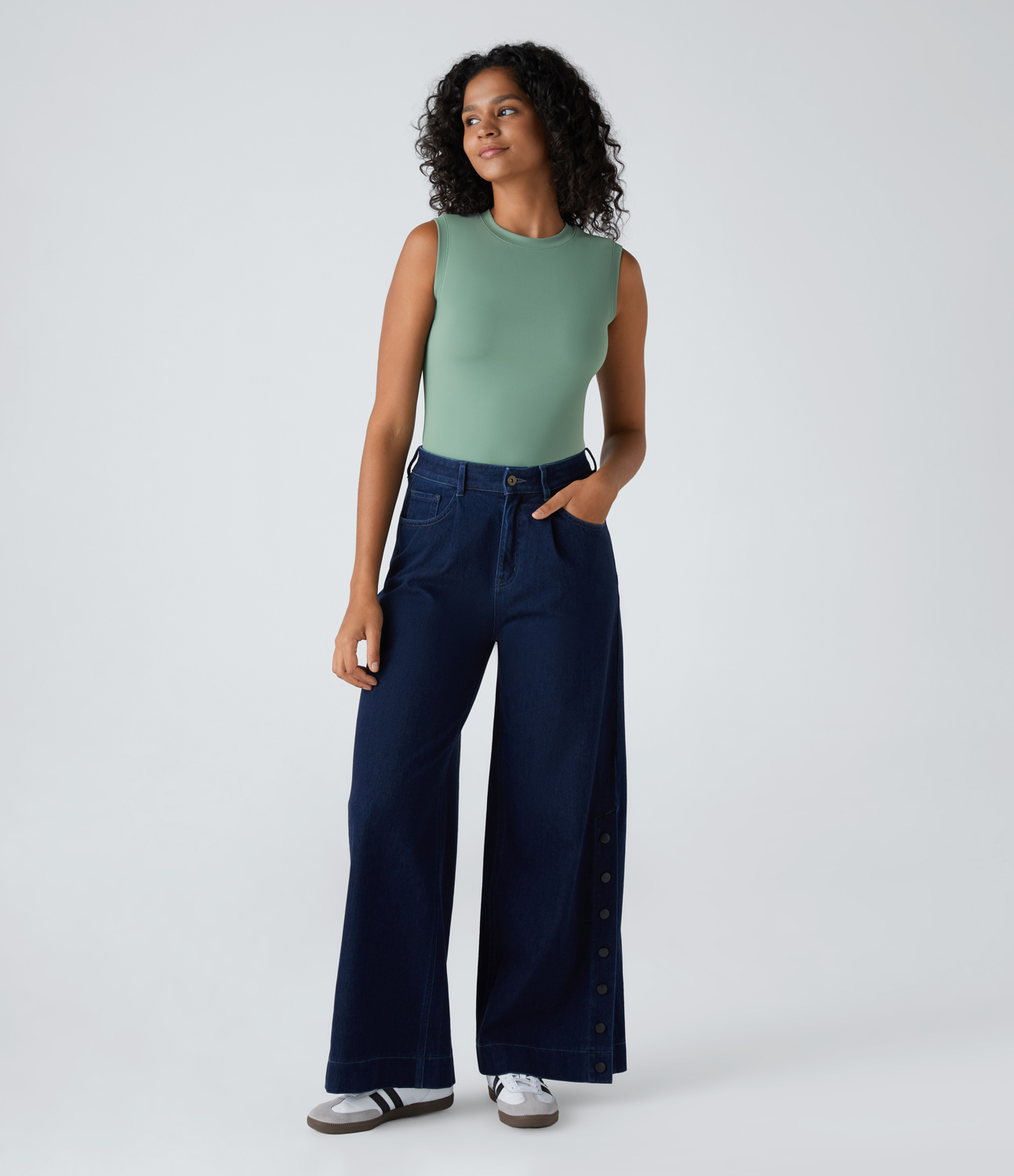 Halara Round Neck Plain Skinny Casual Tank Top Tank Top - Hedge Green - M golf tops halter top tunic tops sleeveless tops backless top 