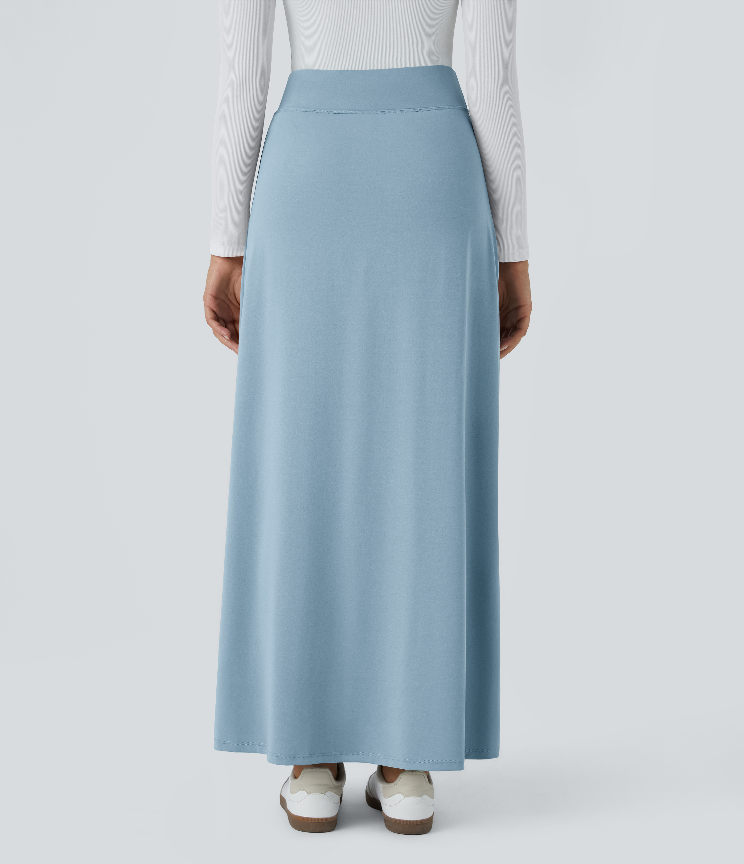 Halara High Waisted Decorative Buckle Split 2-in-1 Maxi Casual Skirt  - Moon ice blue - XS(regular) 