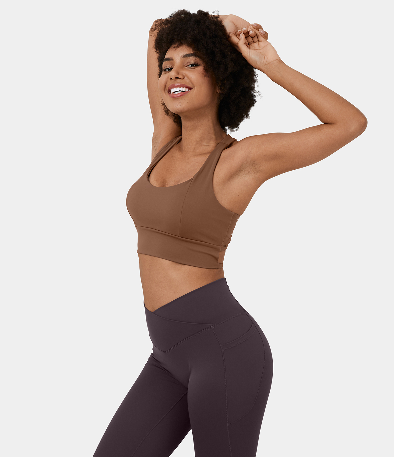 

Halara Low Support U Neck Backless Racerback Crisscross Yoga Sports Bra - Carob Brown -  push up bra strapless bra backless bra sticky bra