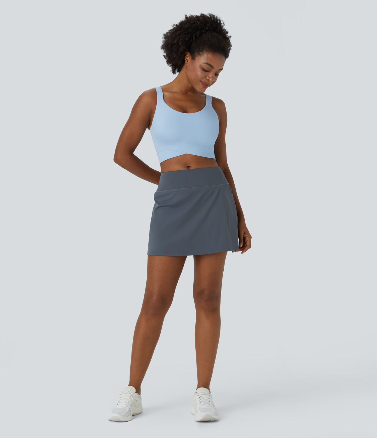 Halara High Waisted 2-in-1 Back & Side Pocket Tennis Skirt  - Stormy Weather - XS midi skirt a line skirt golfing skirt pleated tennis skirt 
