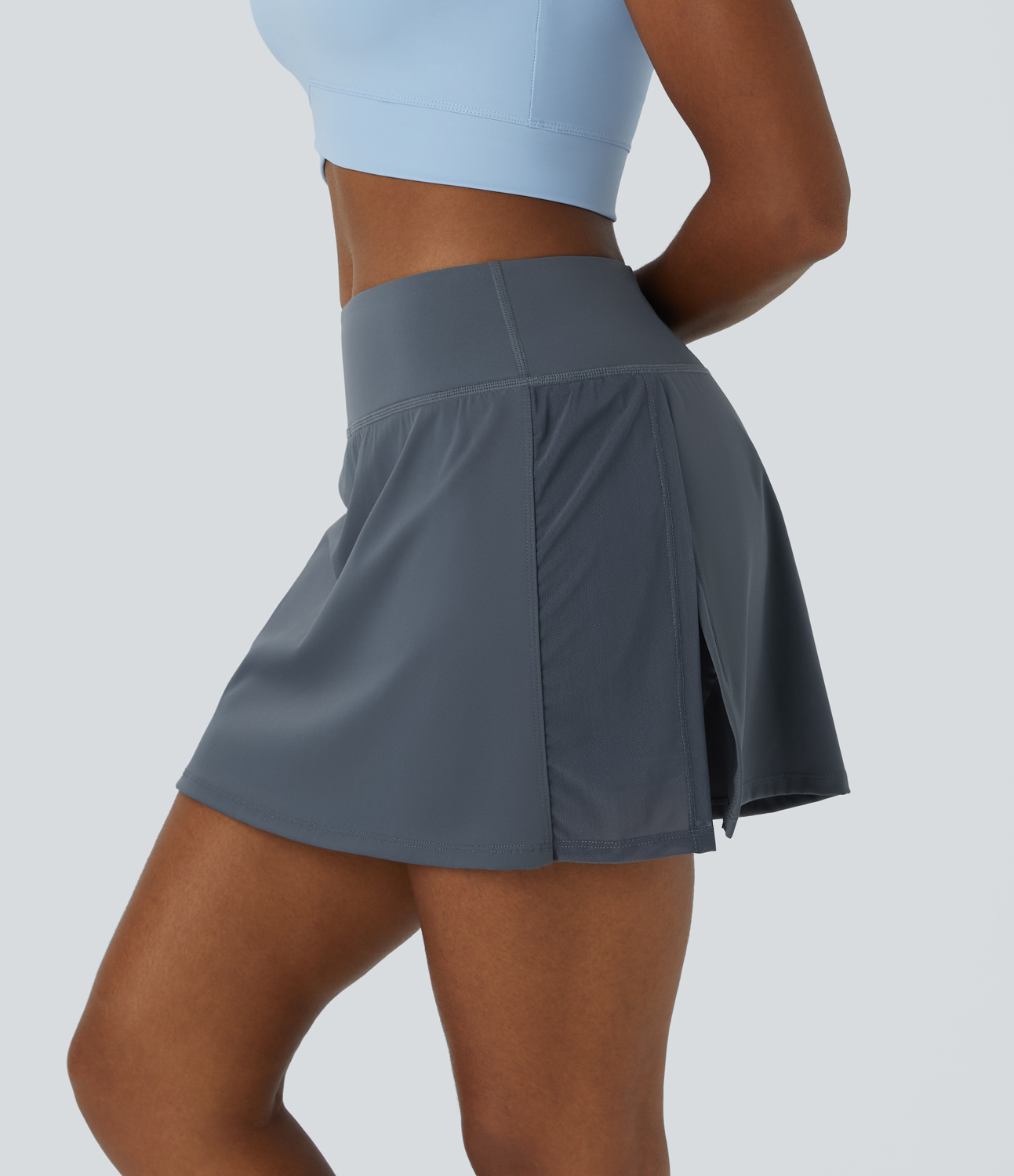 Halara High Waisted 2-in-1 Back & Side Pocket Tennis Skirt  - Stormy Weather - XS midi skirt a line skirt golfing skirt pleated tennis skirt 