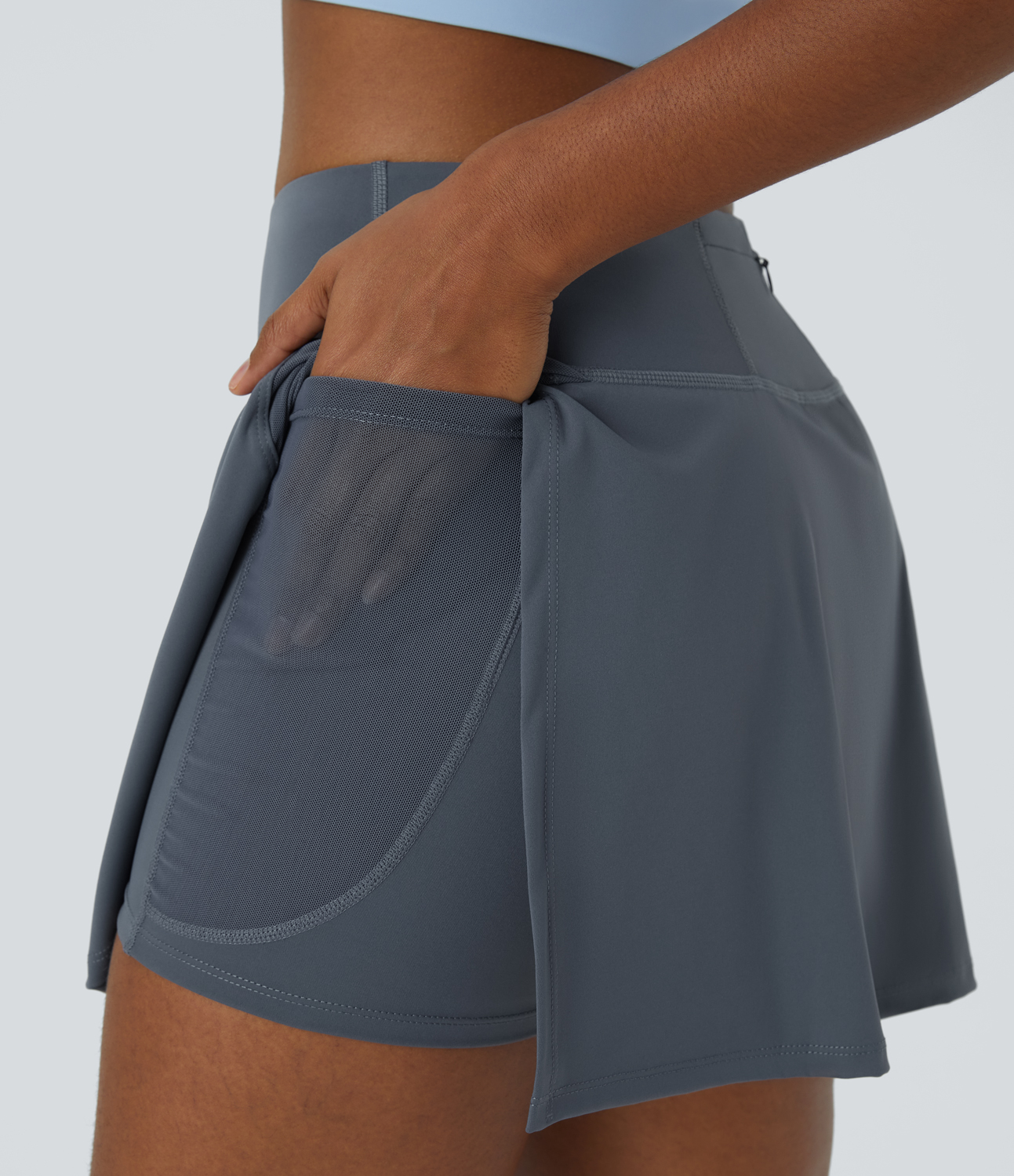 Halara High Waisted 2-in-1 Back & Side Pocket Tennis Skirt  - Stormy Weather - XS midi skirt a line skirt golfing skirt pleated tennis skirt 