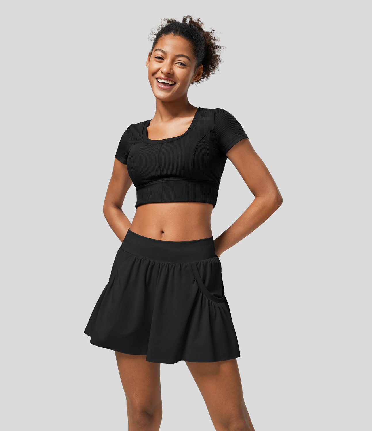 Halara Mid Rise Inside Drawstring Plicated Side Pocket 2-in-1 Yoga Shorts Gym Short - Black - M booty shorts compression shorts yoga shorts 