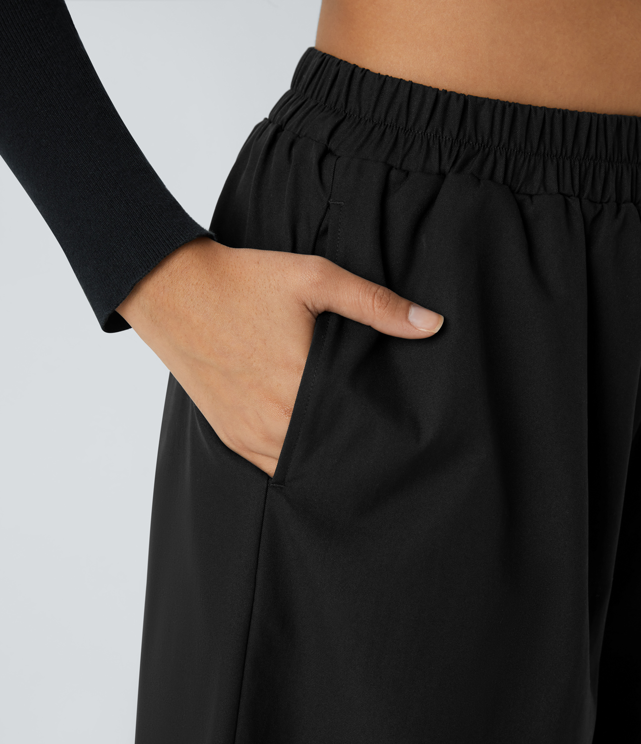Halara Water Repellent Wear-Resistant High Waisted Side Pocket Wide Leg Mop Casual Pants  - Black - M(regular) sweatpants jogger pants 