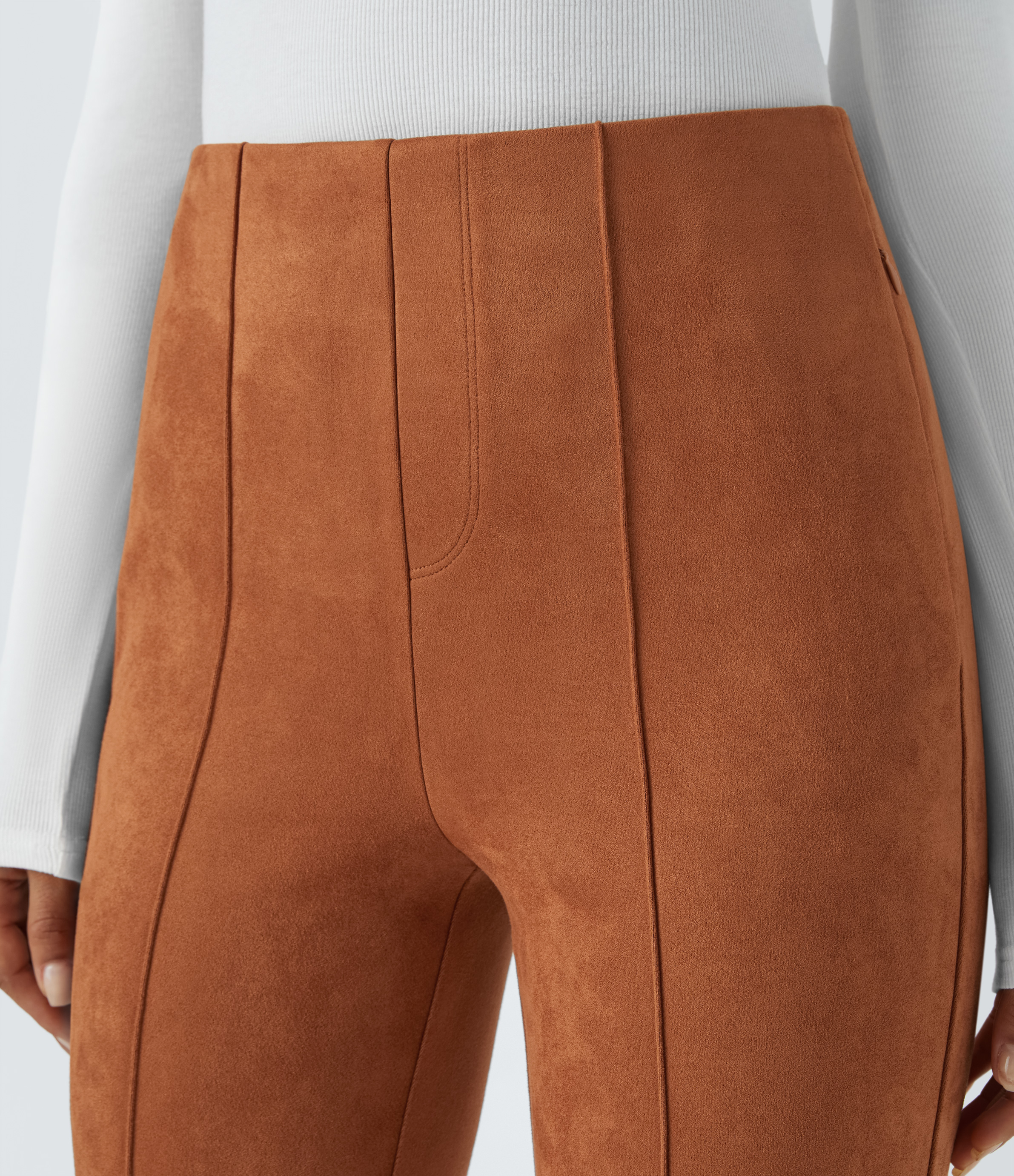 Halara High Waisted Side Zipper Pocket Slim Suede Work Pants  - Autumnal - XS(regular) sweatpants jogger pants stacked sweatpants 