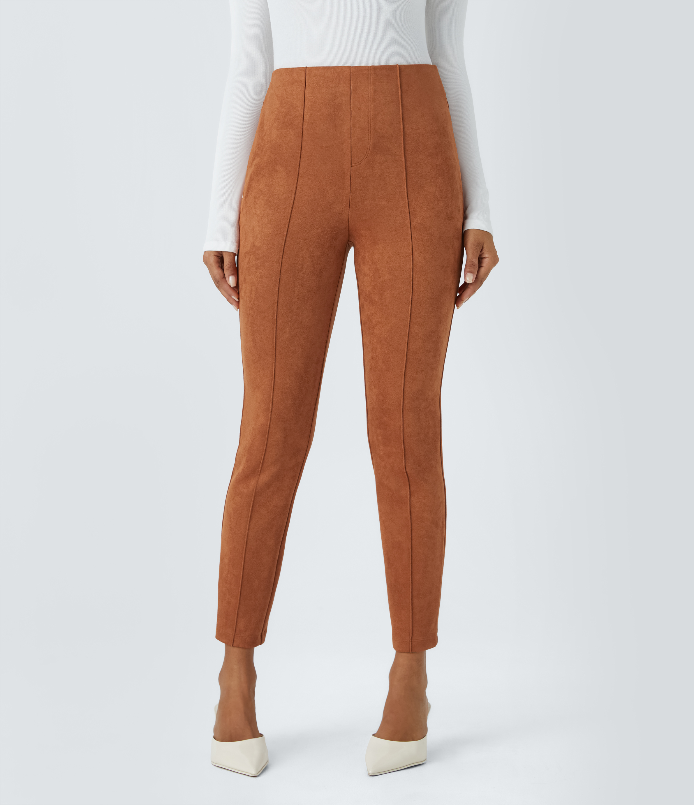 Halara High Waisted Side Zipper Pocket Slim Suede Work Pants  - Autumnal - XS(regular) sweatpants jogger pants stacked sweatpants 