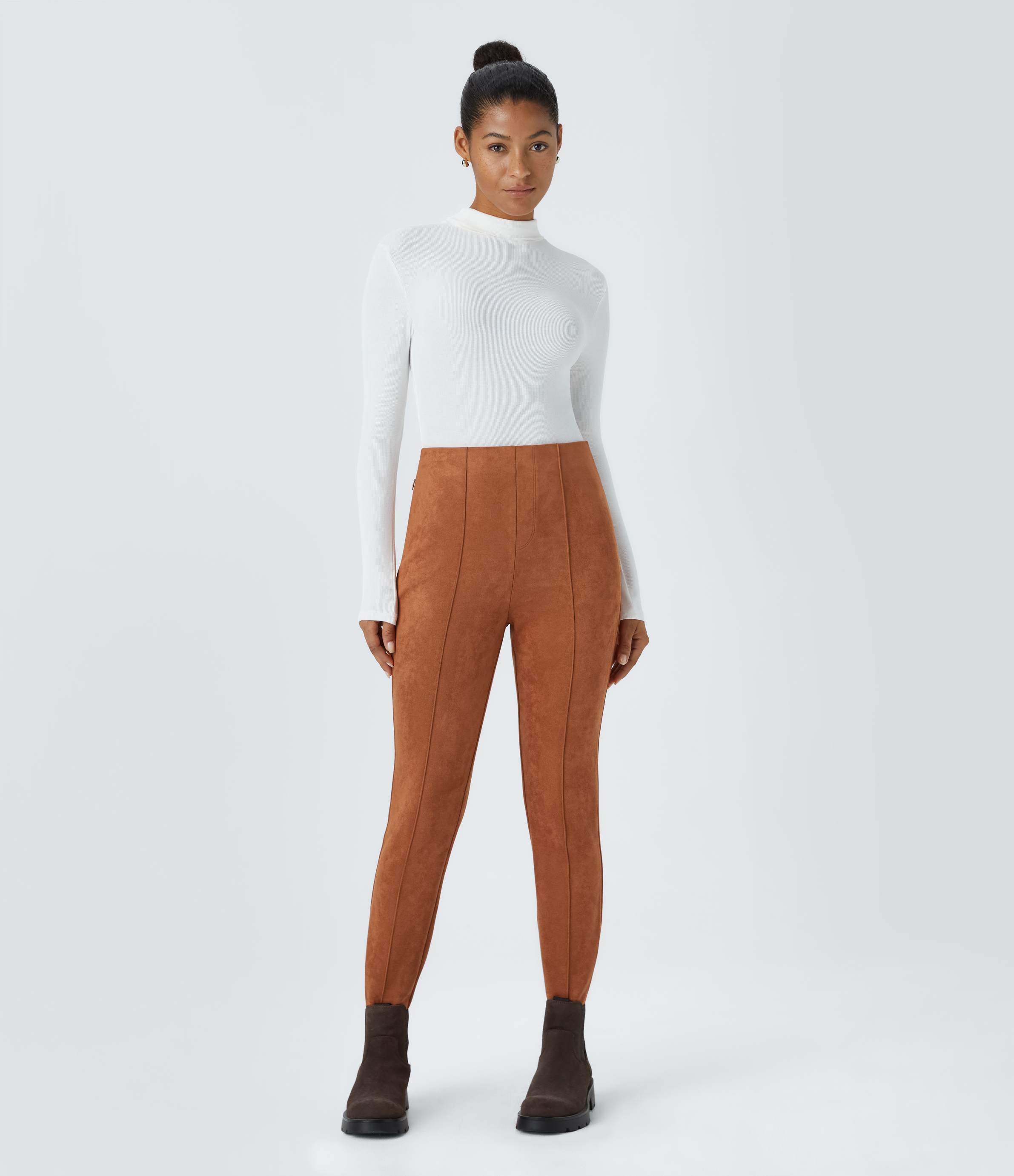 Halara High Waisted Side Zipper Pocket Slim Suede Work Pants  - Autumnal - XS(regular) sweatpants jogger pants stacked sweatpants 
