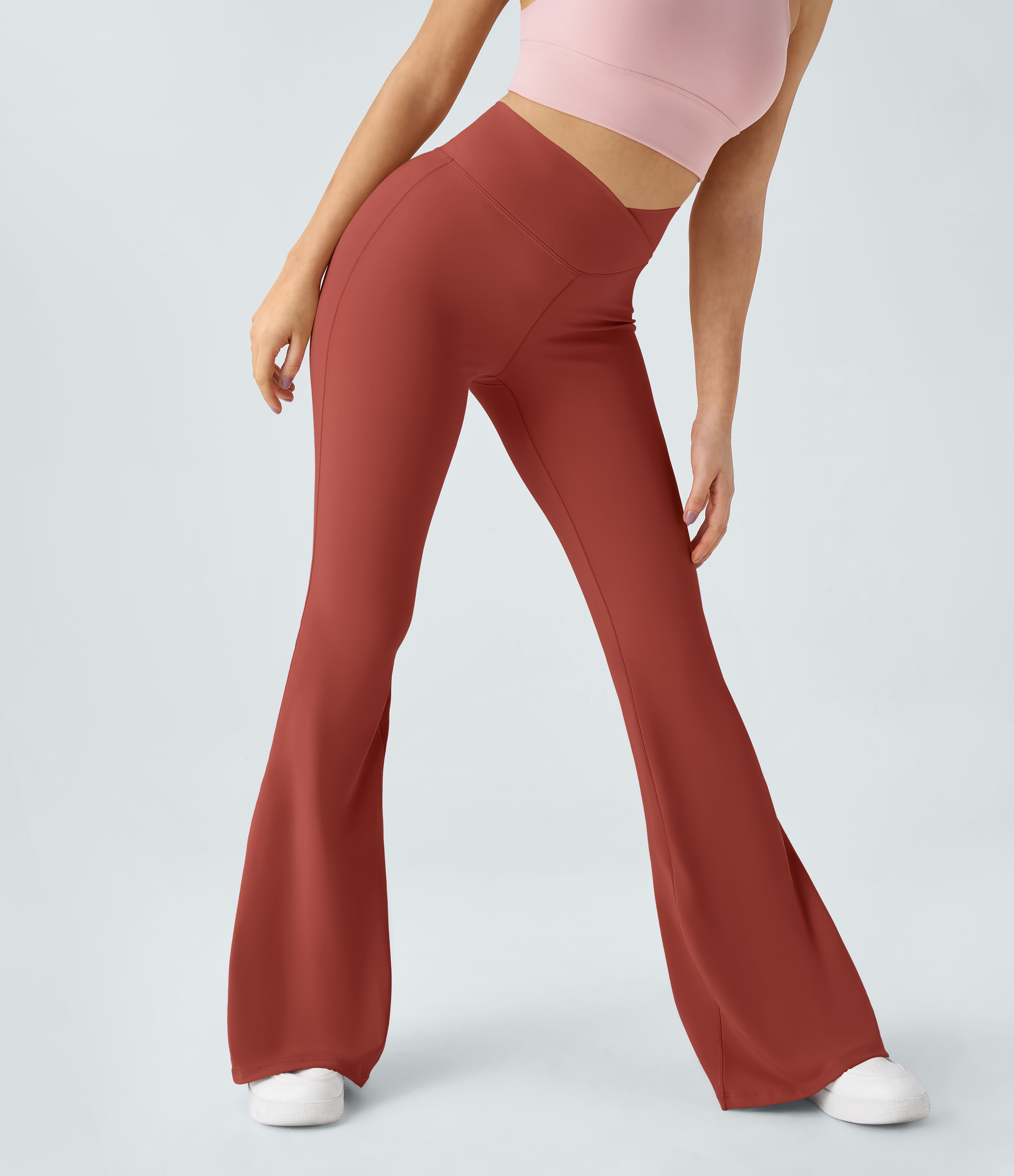 Halara Crossover High Waisted Back Pocket Super Flare Leggings  - Rooibos Tea - S(petite) gym leggings leggings with pockets 