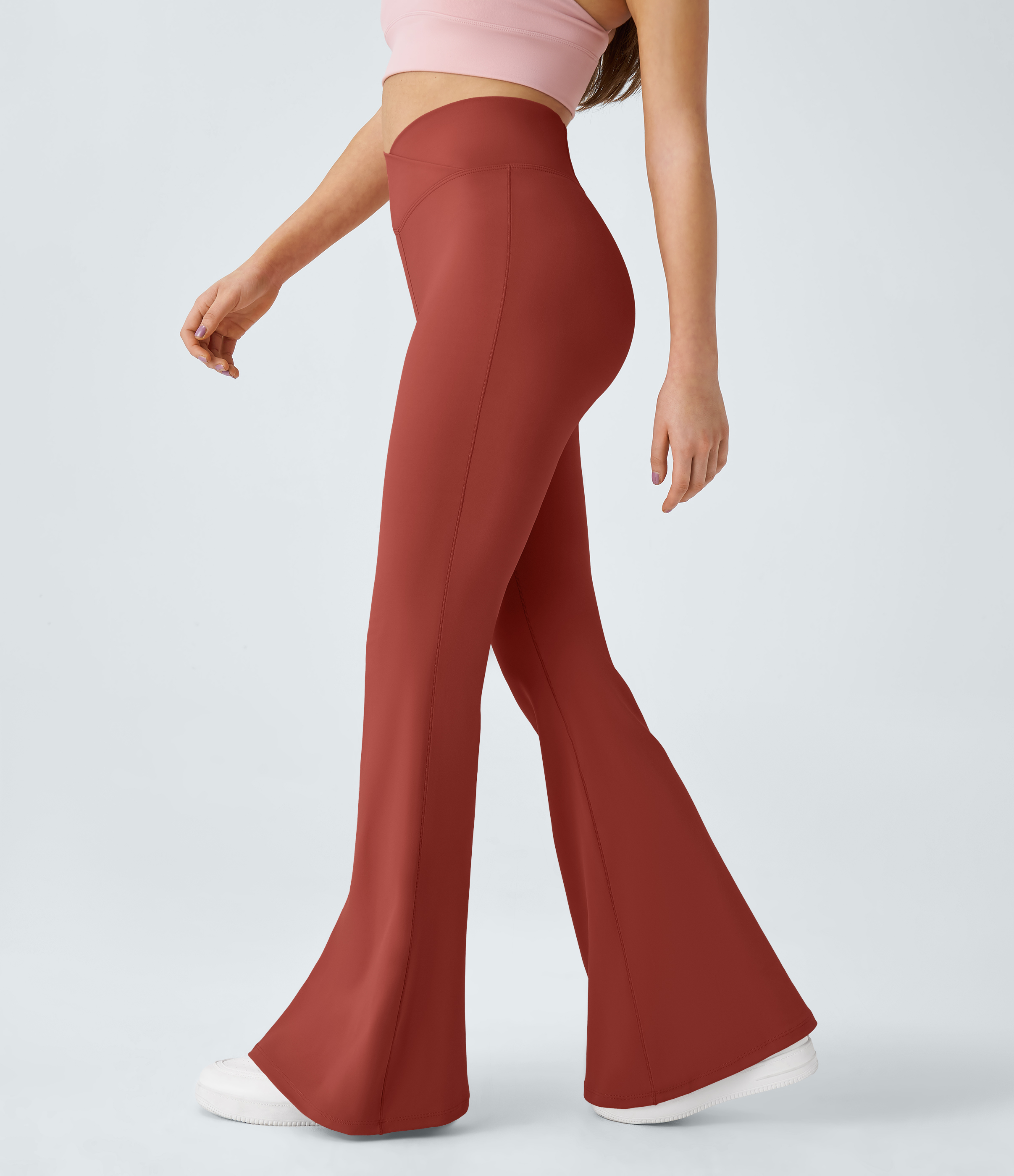 Halara Crossover High Waisted Back Pocket Super Flare Leggings  - Rooibos Tea - S(petite) gym leggings leggings with pockets 