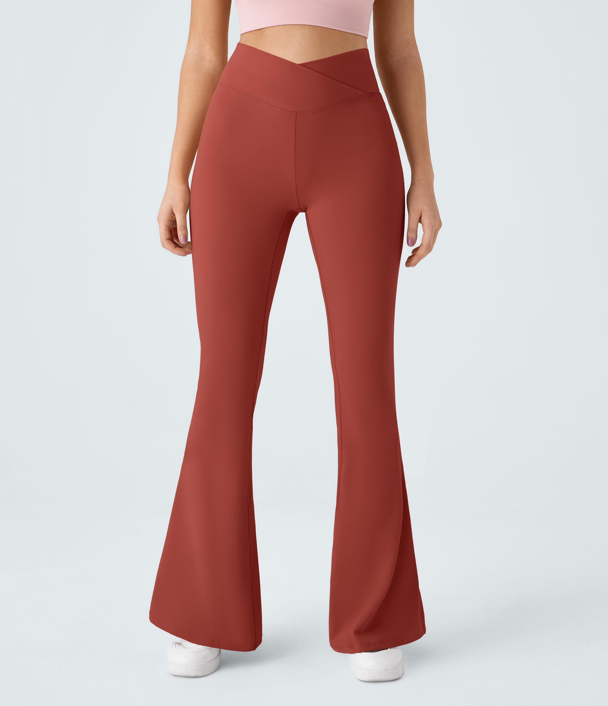 Halara Crossover High Waisted Back Pocket Super Flare Leggings  - Rooibos Tea - S(petite) gym leggings leggings with pockets 