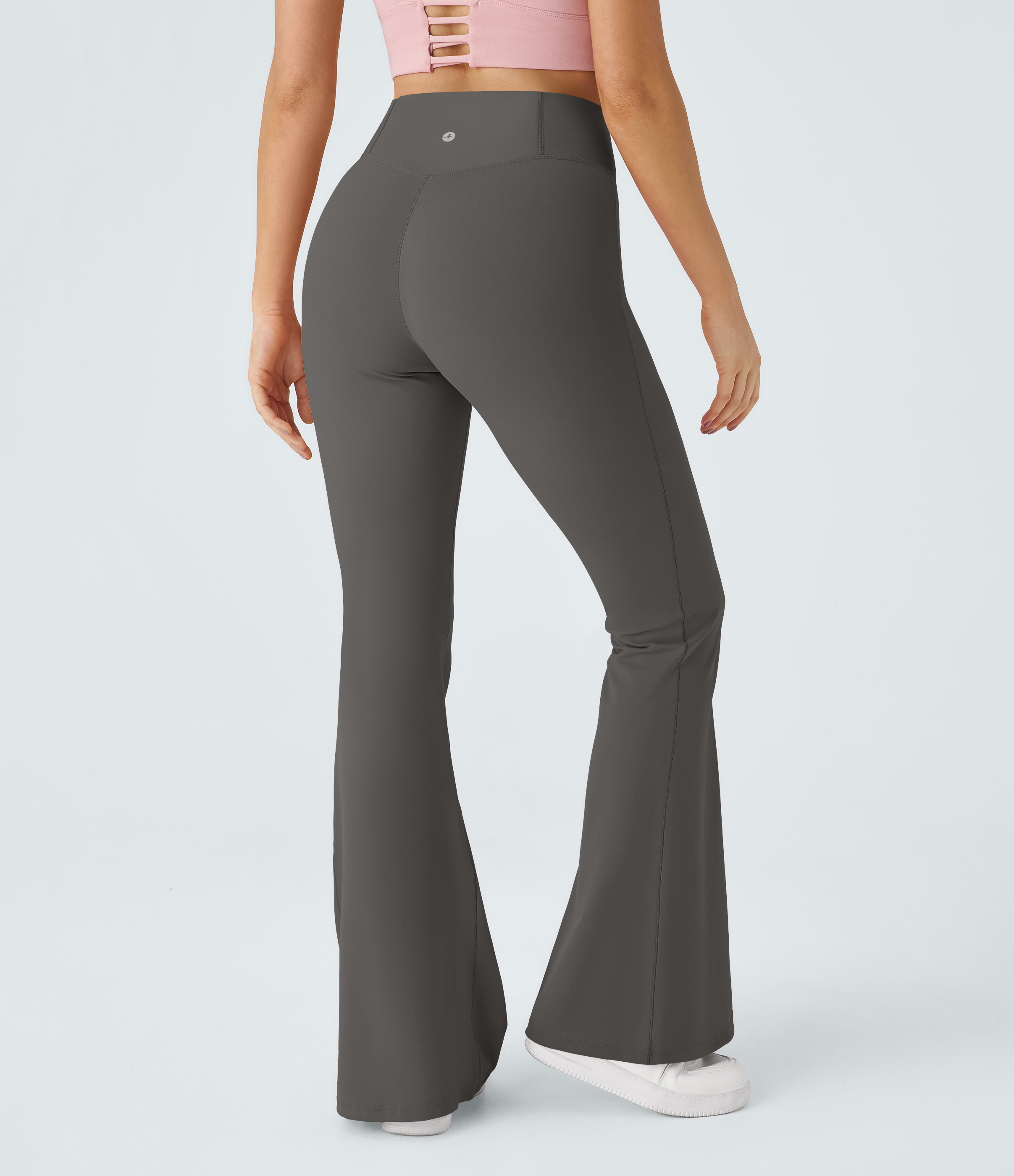 Halara Crossover High Waisted Back Pocket Super Flare Leggings  - Brushed Nickel - XS(petite) gym leggings leggings with pockets 