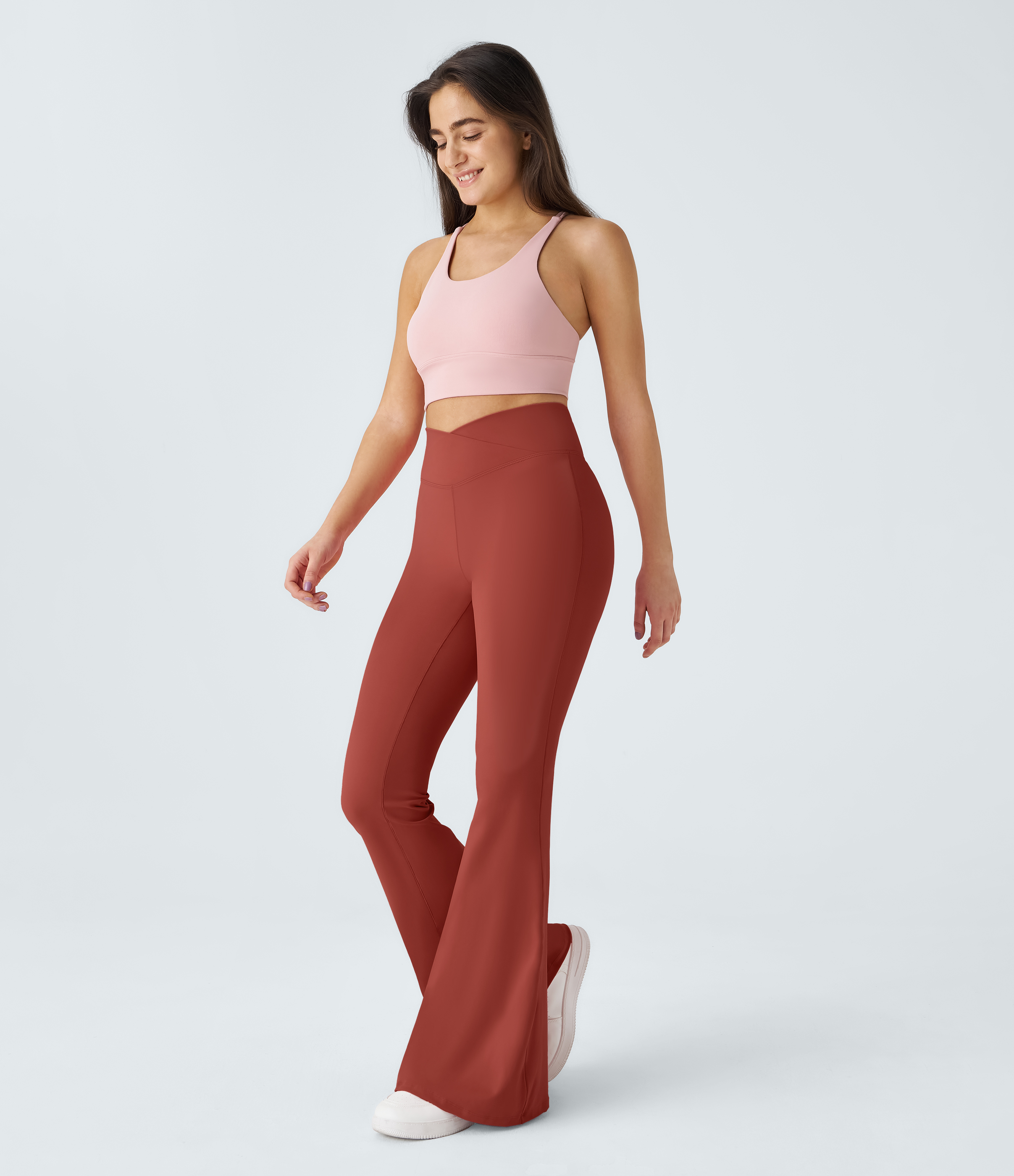 Halara Crossover High Waisted Back Pocket Super Flare Leggings  - Rooibos Tea - S(petite) gym leggings leggings with pockets 