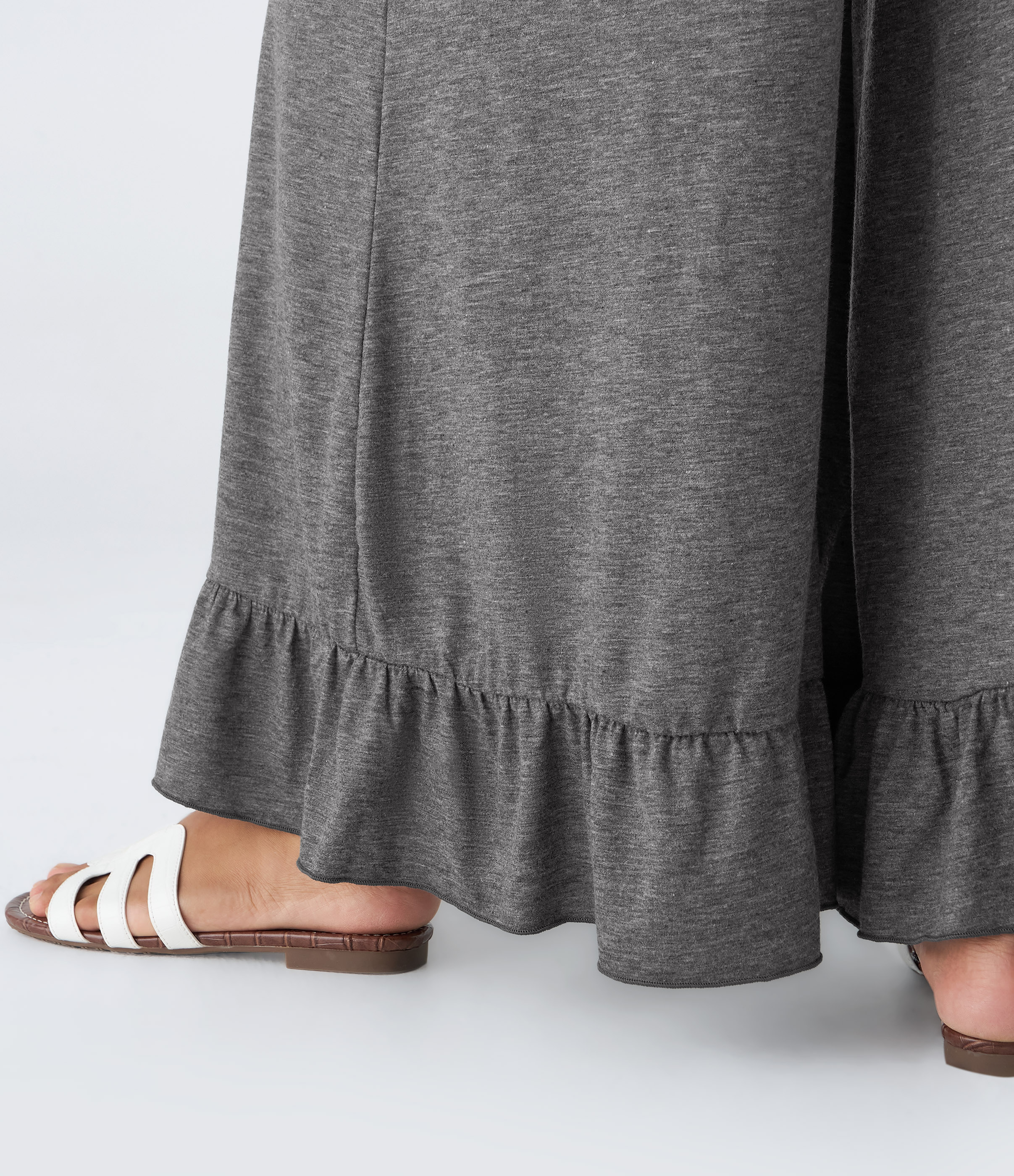Halara High Waisted Drawstring Side Pocket Ruffle Wide Leg Casual Pants  - Darl Gray Floral Yarn - XL(regular) sweatpants jogger pants 