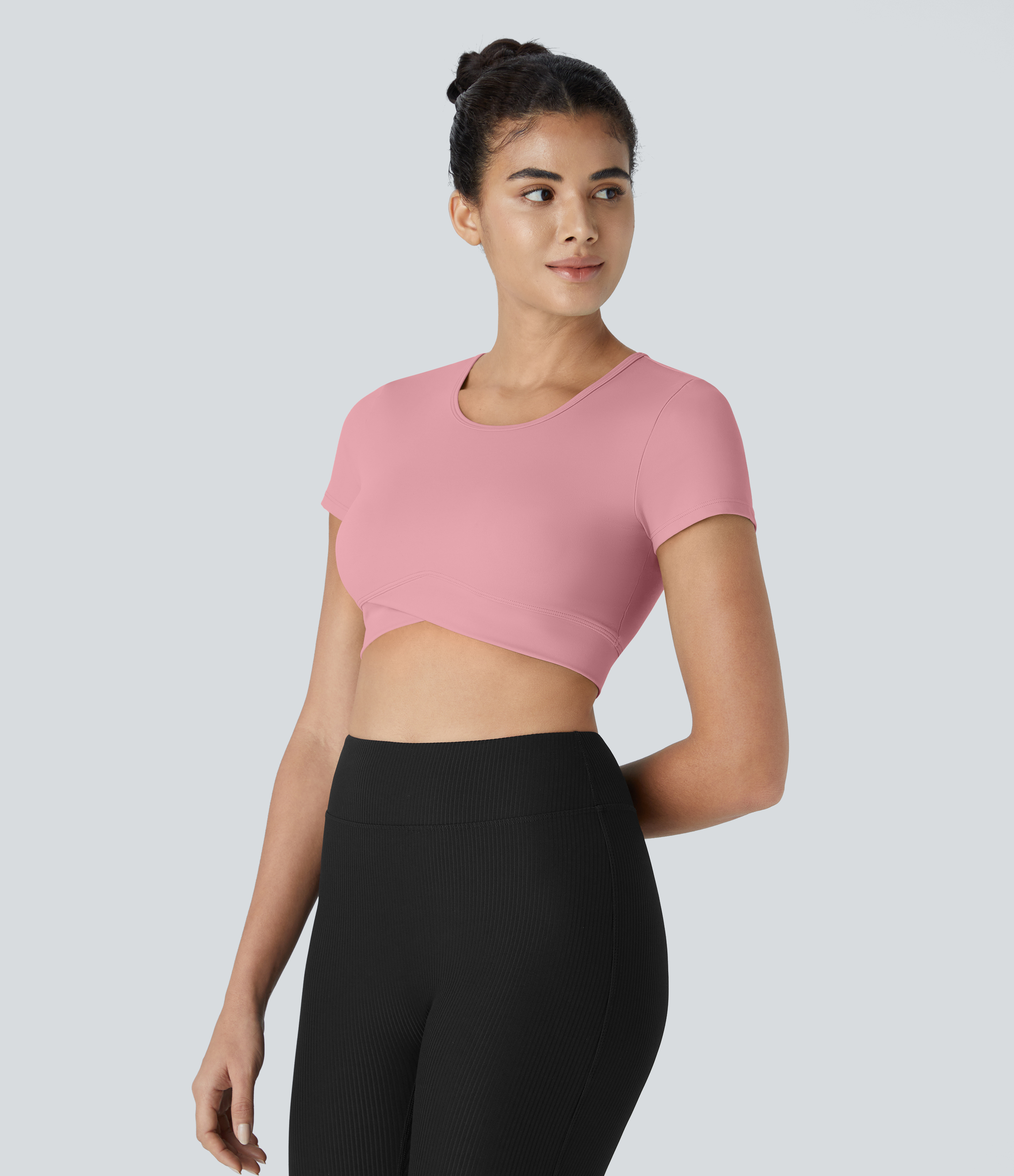 Halara In My Feels Cloudfulв„ў Fabric Crossover Hem Cropped Sports Top  - Lemonade Pink - M 
