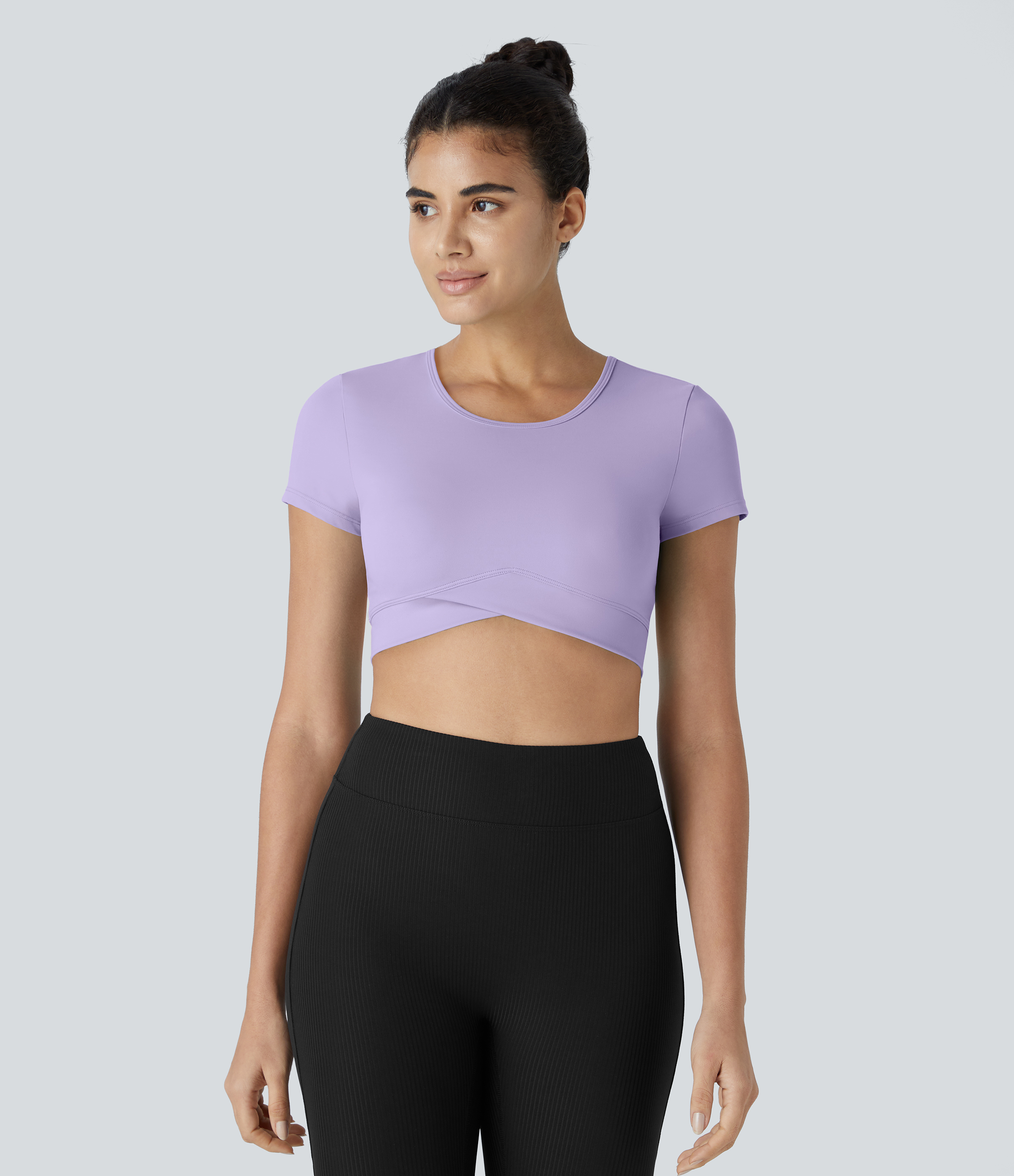 Halara In My Feels Cloudfulв„ў Fabric Crossover Hem Cropped Sports Top  - Lavender - L 
