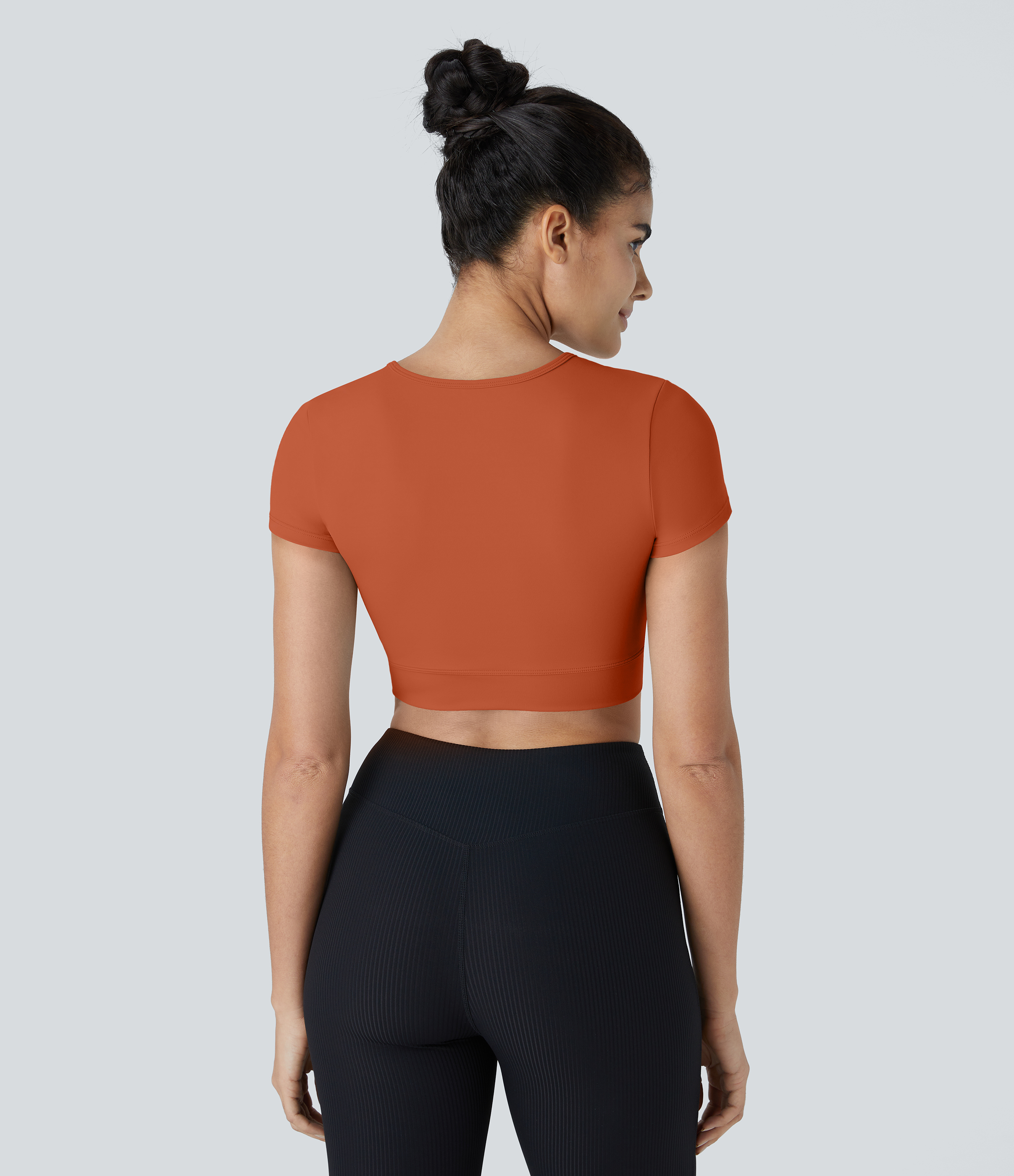 Halara Softlyzeroв„ў Plush Crossover Hem Cropped Sports Top  - Orange Rust - L 