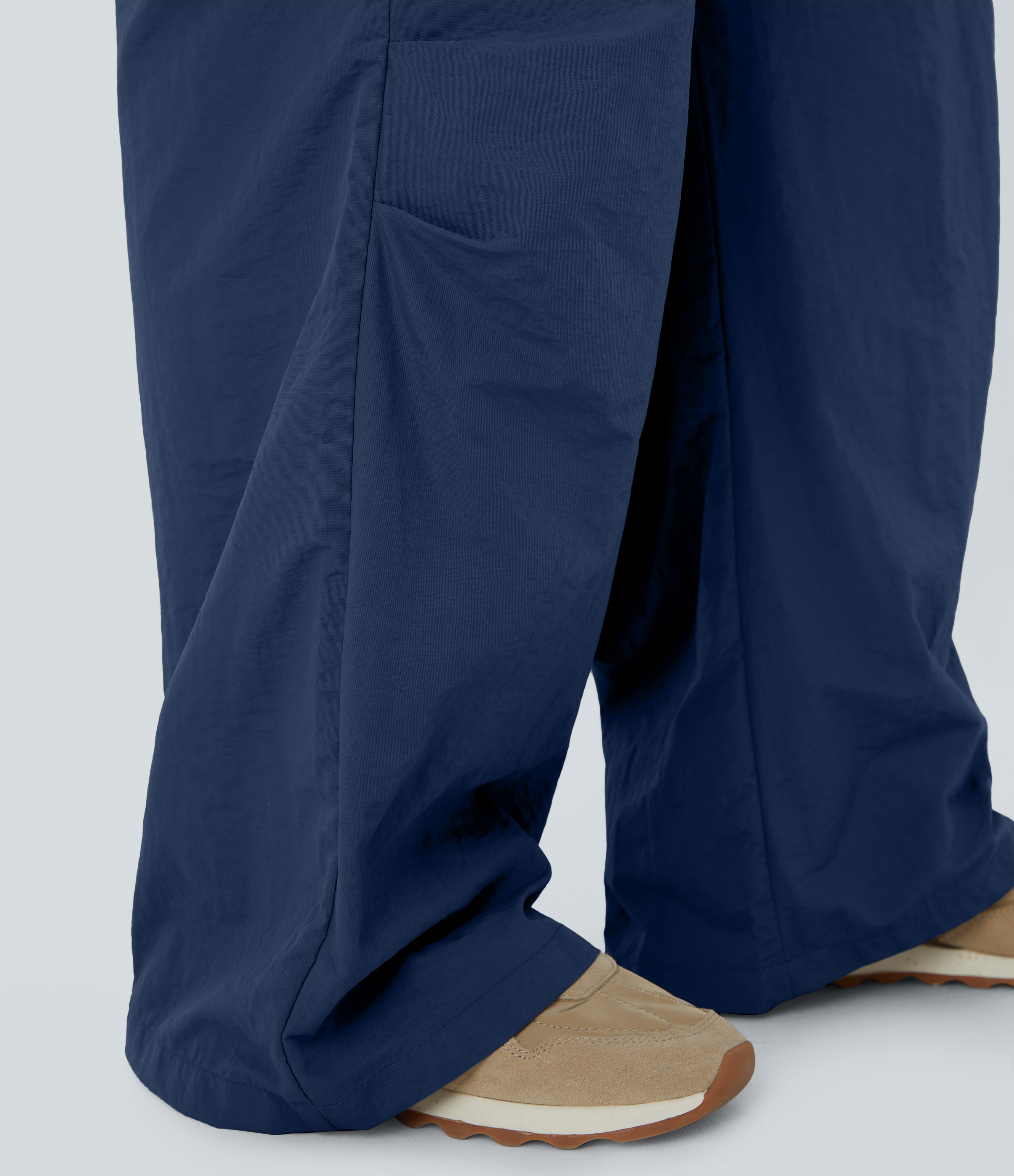 Halara Low Rise Button Zipper Side Pocket Wide Leg Casual Cargo Pants  - Dark Blue - M sweatpants jogger pants stacked sweatpants 