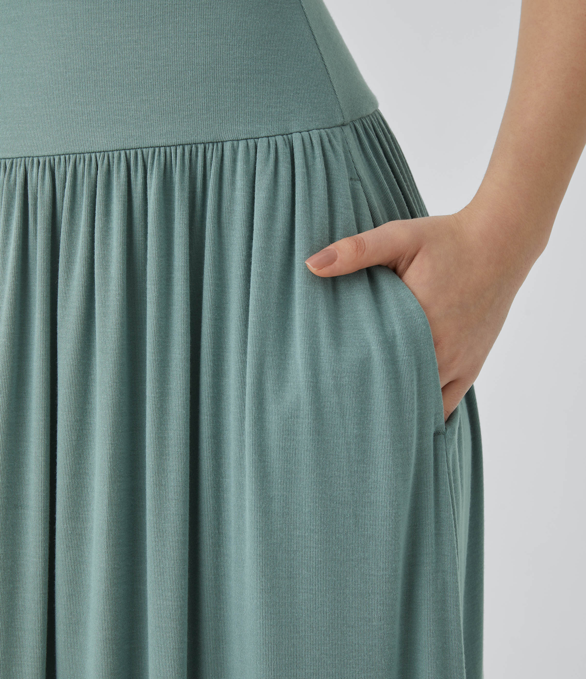 Halara Ribbed High Waisted Plicated Side Pocket Flare Flowy Maxi Casual Skirt  - Clear Green - XS(regular) 