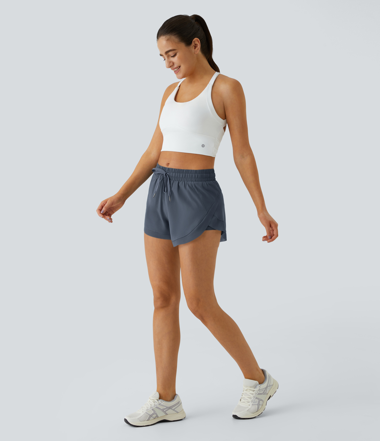 Halara Drawstring Contrast Flowy Mesh 2-in-1 Shorts Gym Short - Ombre Blue - M booty shorts compression shorts yoga shorts 