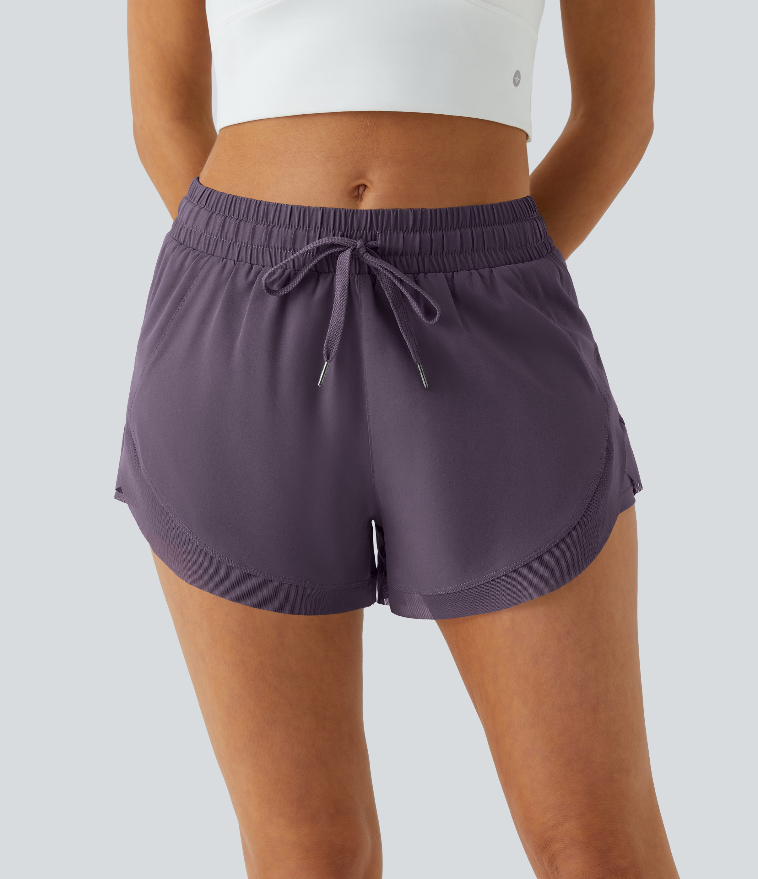 Halara Drawstring Contrast Flowy Mesh 2-in-1 Shorts Gym Short - Navy Cosmos - XS booty shorts compression shorts yoga shorts 