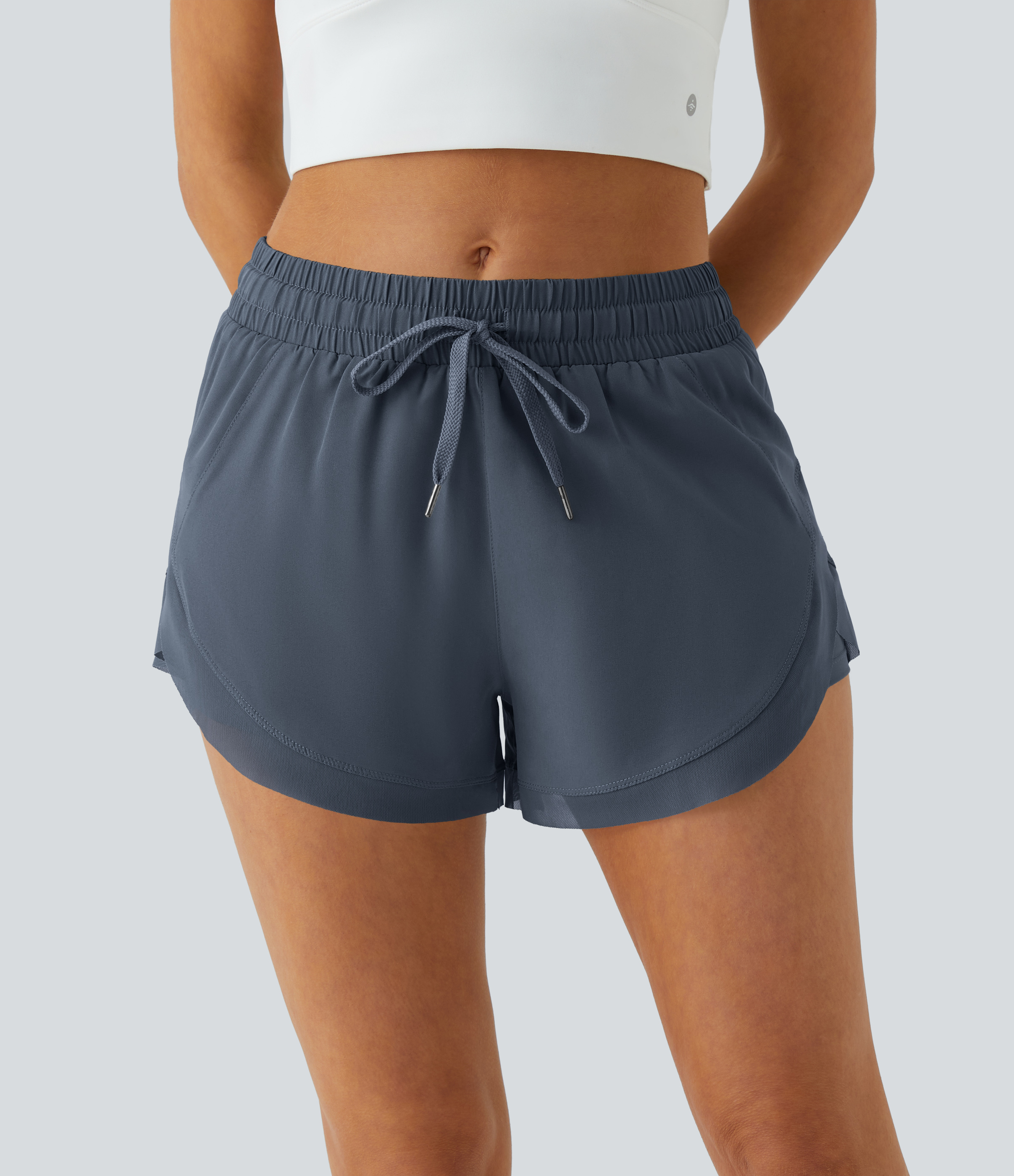 Halara Drawstring Contrast Flowy Mesh 2-in-1 Shorts Gym Short - Ombre Blue - M booty shorts compression shorts yoga shorts 