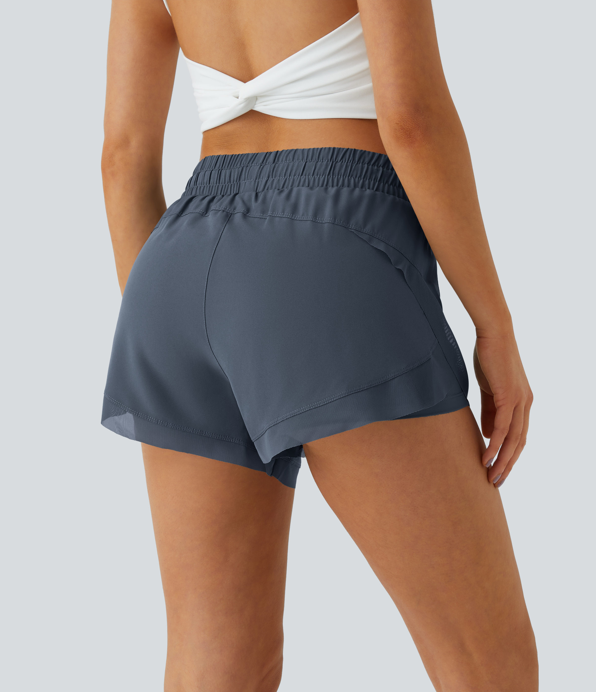 Halara Drawstring Contrast Flowy Mesh 2-in-1 Shorts Gym Short - Ombre Blue - M booty shorts compression shorts yoga shorts 