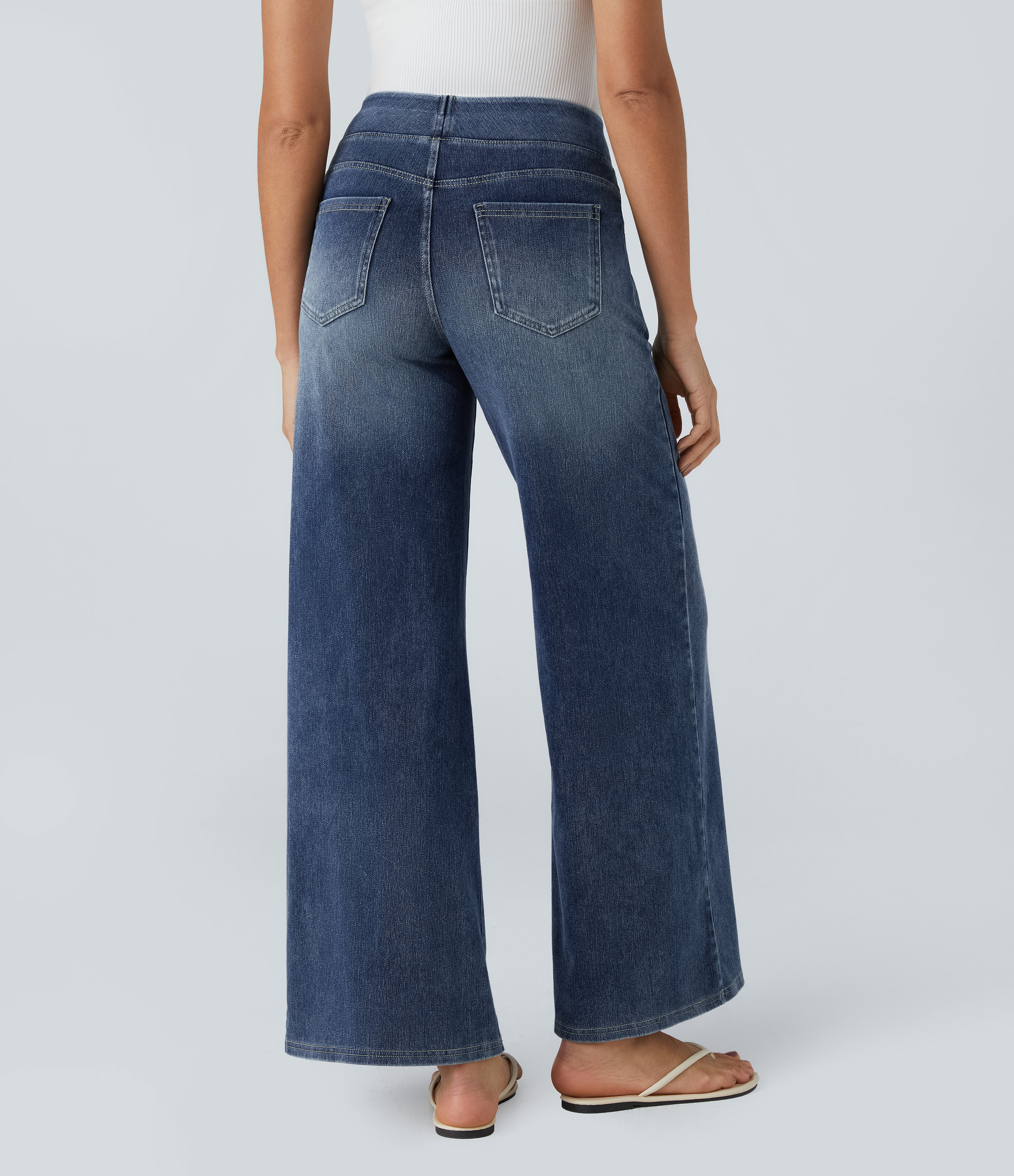 Royal Blue Denim Halara Flex™ jean délavé décontracté taille haute à poches, coupe baggy à jambe large / 2