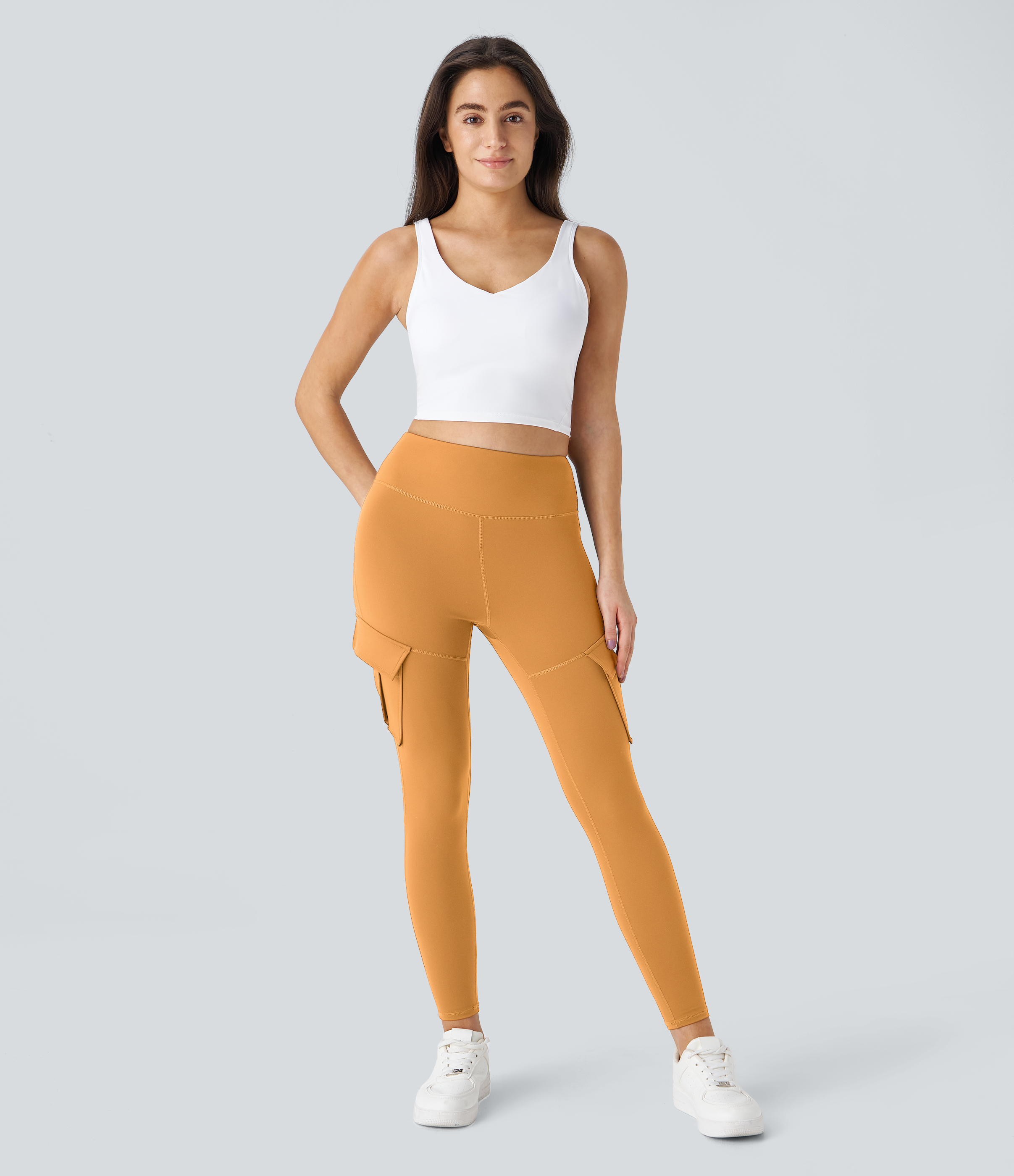 Halara High Waisted Cargo Pocket Skinny Yoga Leggings  - Buckskin - XS(7/8) gym leggings leggings with pockets leggings with butt lift 