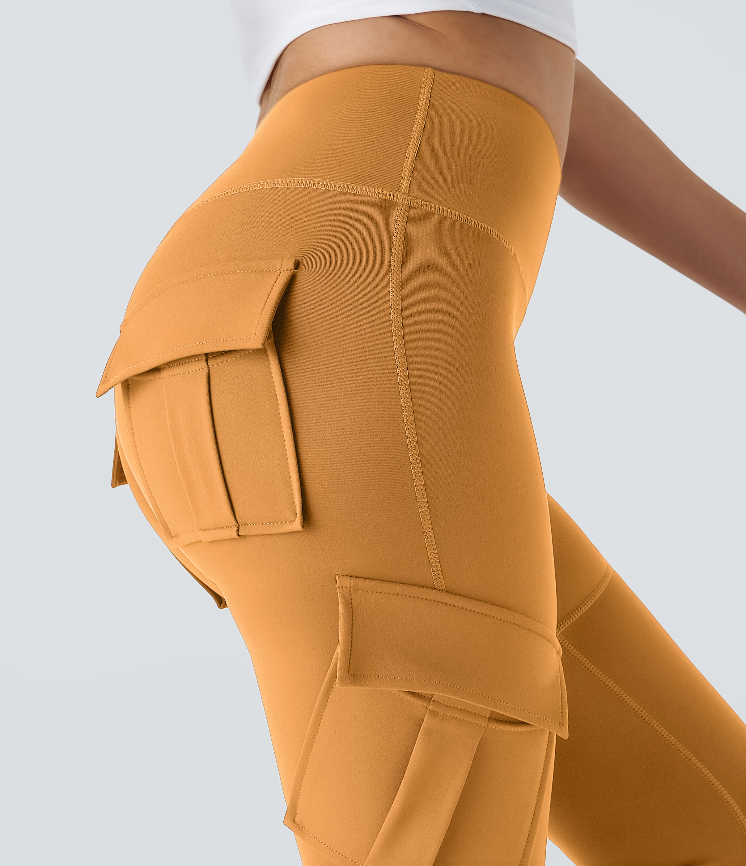 Halara High Waisted Cargo Pocket Skinny Yoga Leggings  - Buckskin - XS(7/8) gym leggings leggings with pockets leggings with butt lift 