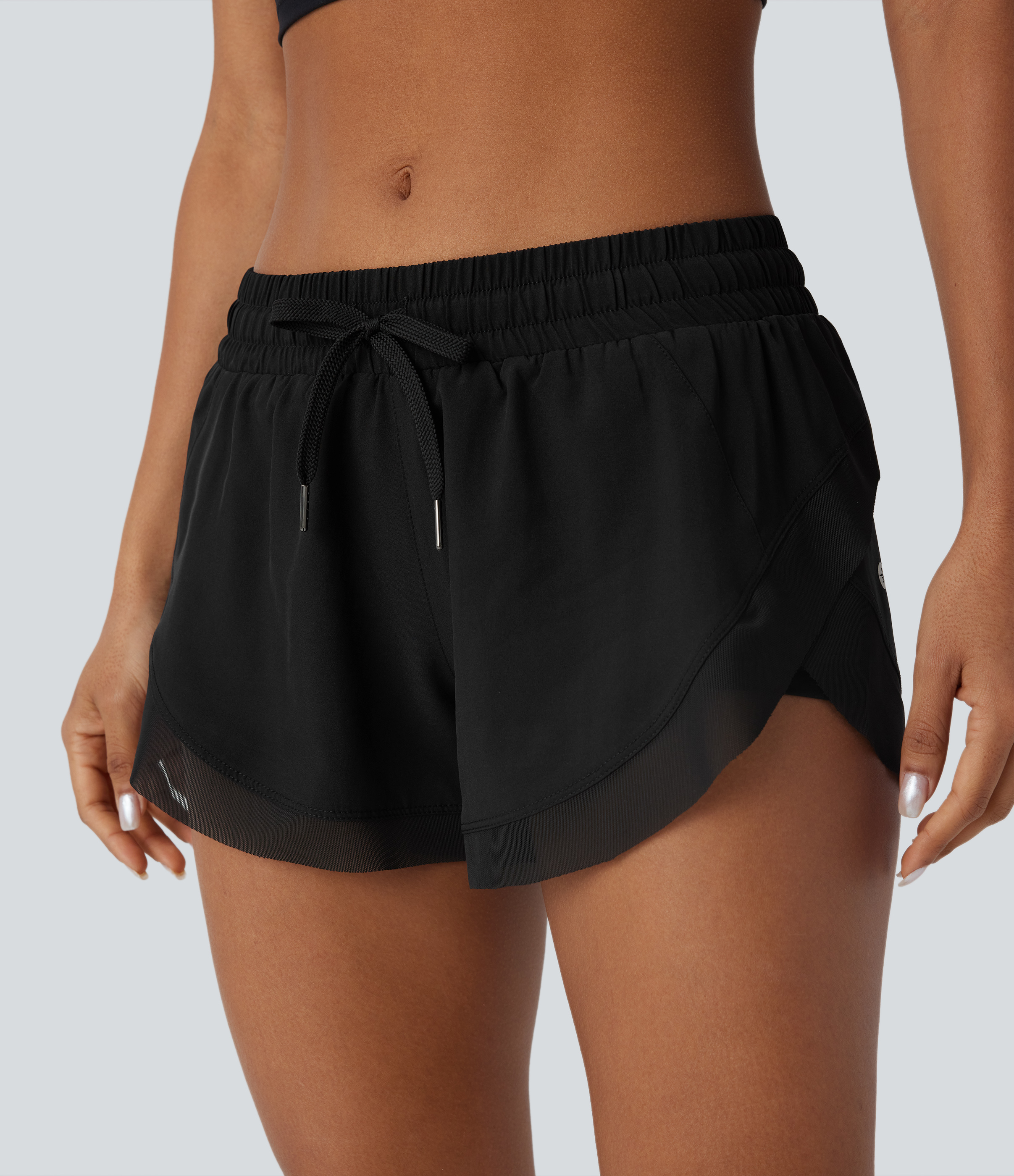 Halara Low Rise Drawstring Contrast Mesh 2-in-1 Flowy Running Shorts Gym Short - Black - L(regular) booty shorts compression shorts 