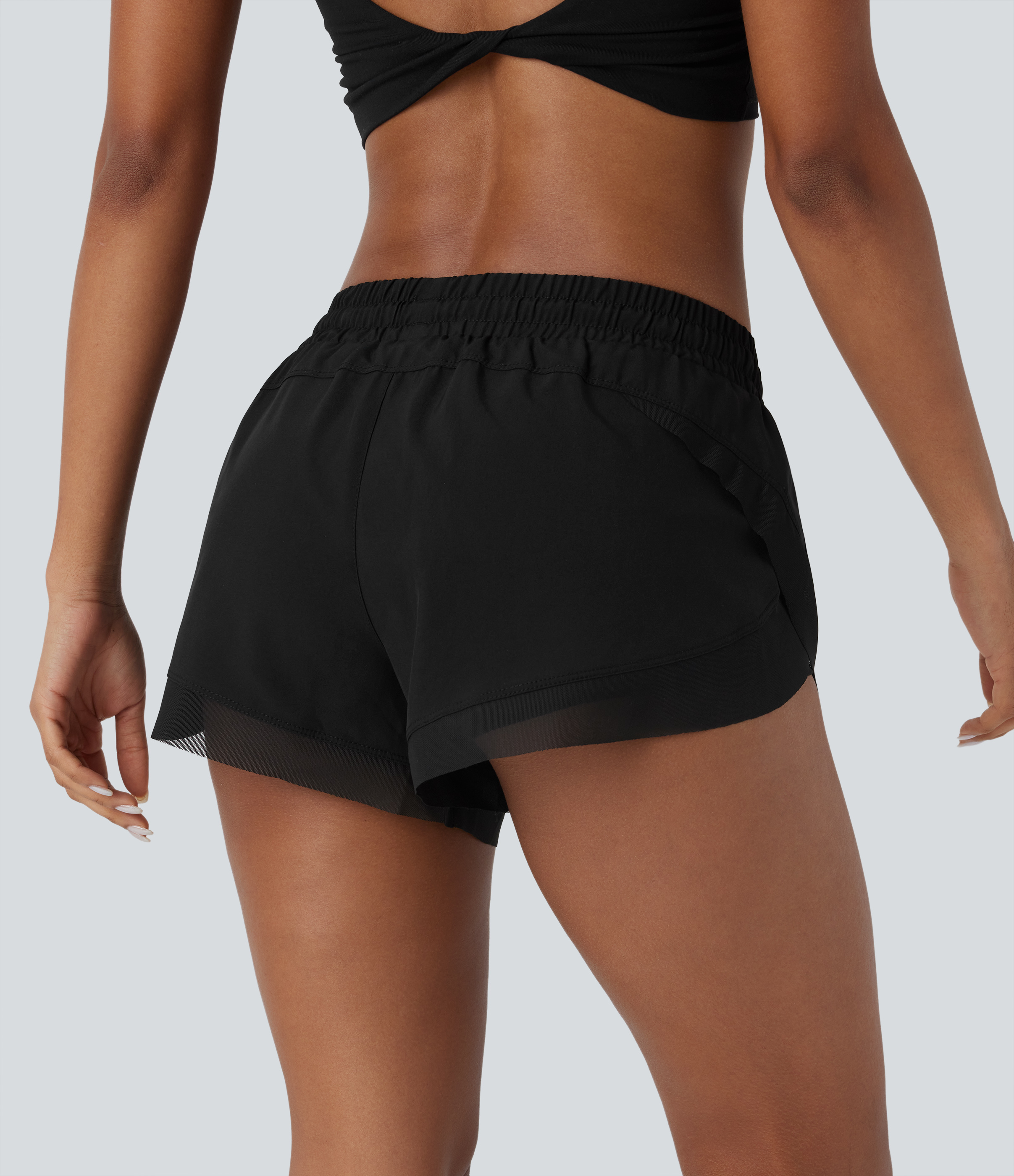 Halara Low Rise Drawstring Contrast Mesh 2-in-1 Flowy Running Shorts Gym Short - Black - L(regular) booty shorts compression shorts 