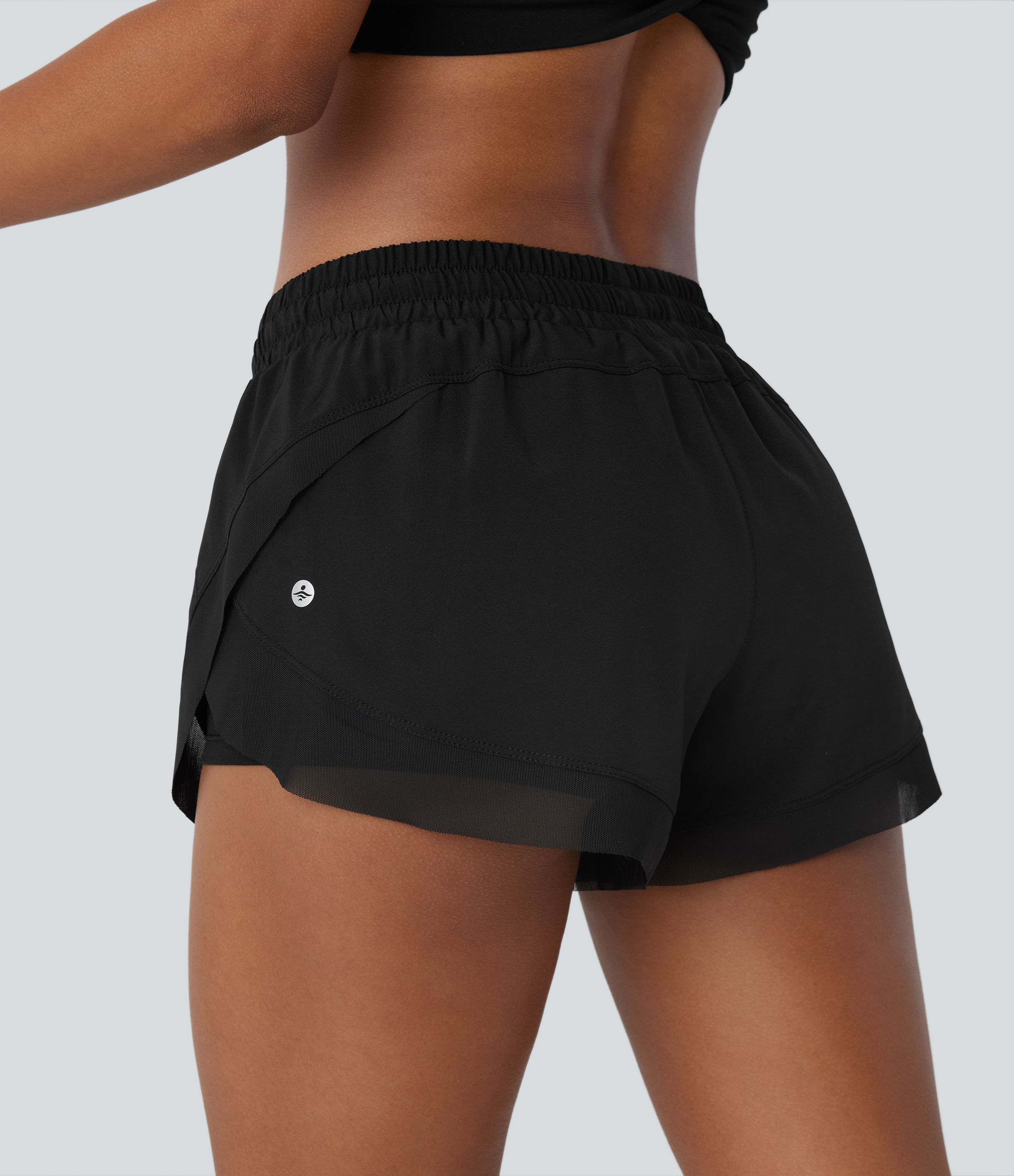 Halara Low Rise Drawstring Contrast Mesh 2-in-1 Flowy Running Shorts Gym Short - Black - L(regular) booty shorts compression shorts 