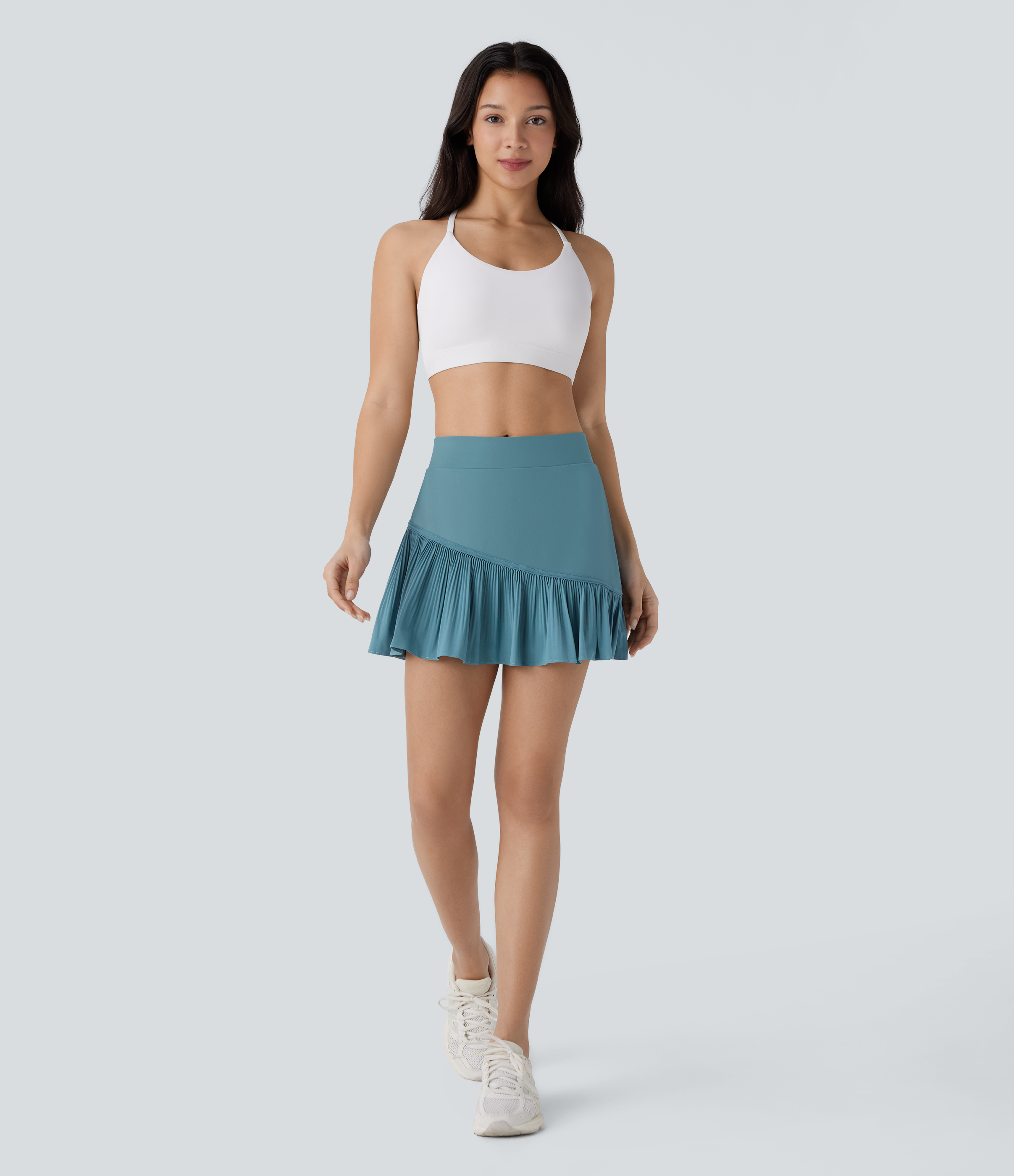 Halara Breezefulв„ў High Waisted 2-in-1 Side Pocket Plisse Mini Quick Dry Pickleball Skirt  - Stone Blue - L(regular) midi skirt a line skirt 