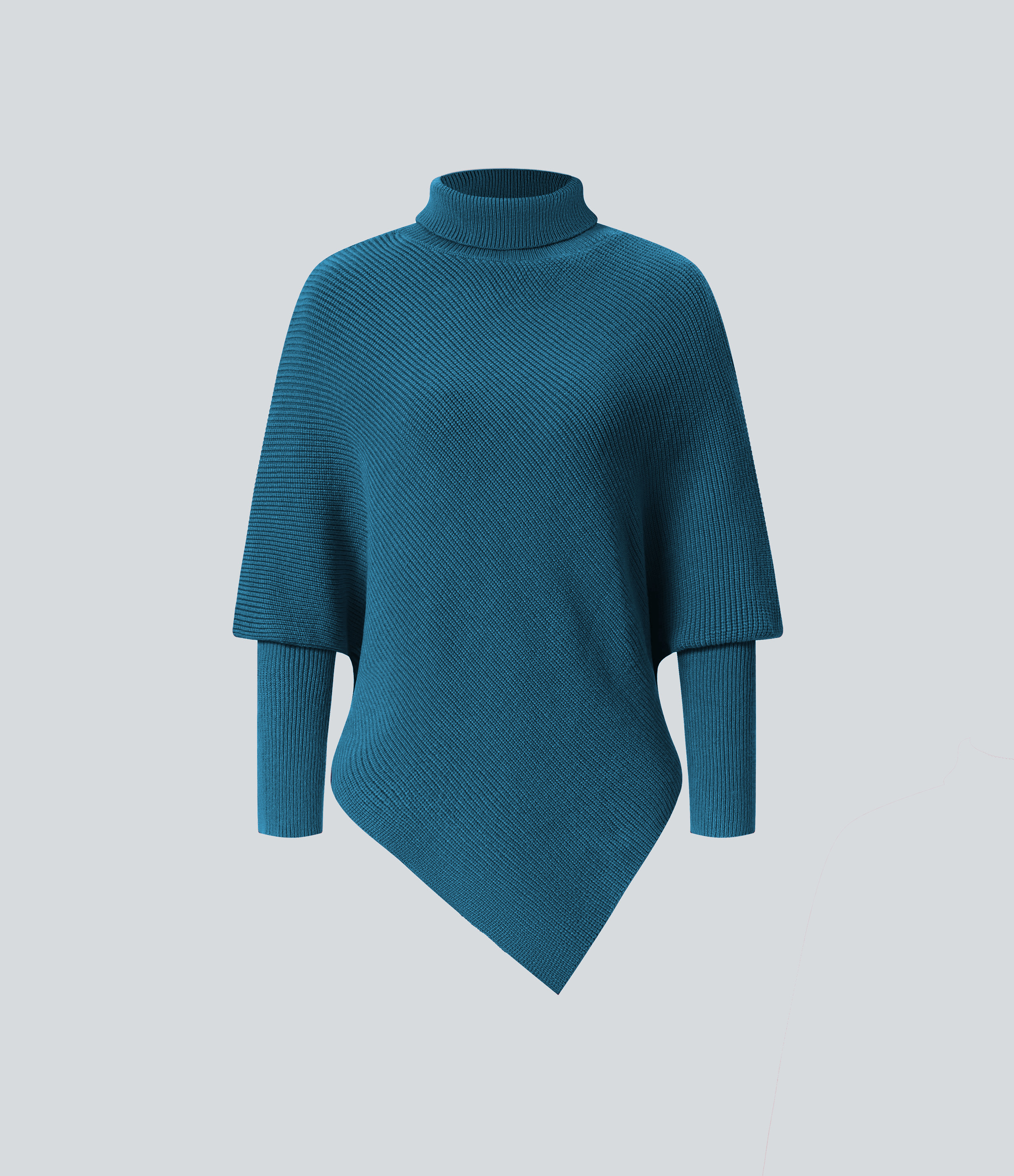 Halara High Neck Long Sleeve Asymmetric Hem Work Sweater  - Deep Lagoon - L 