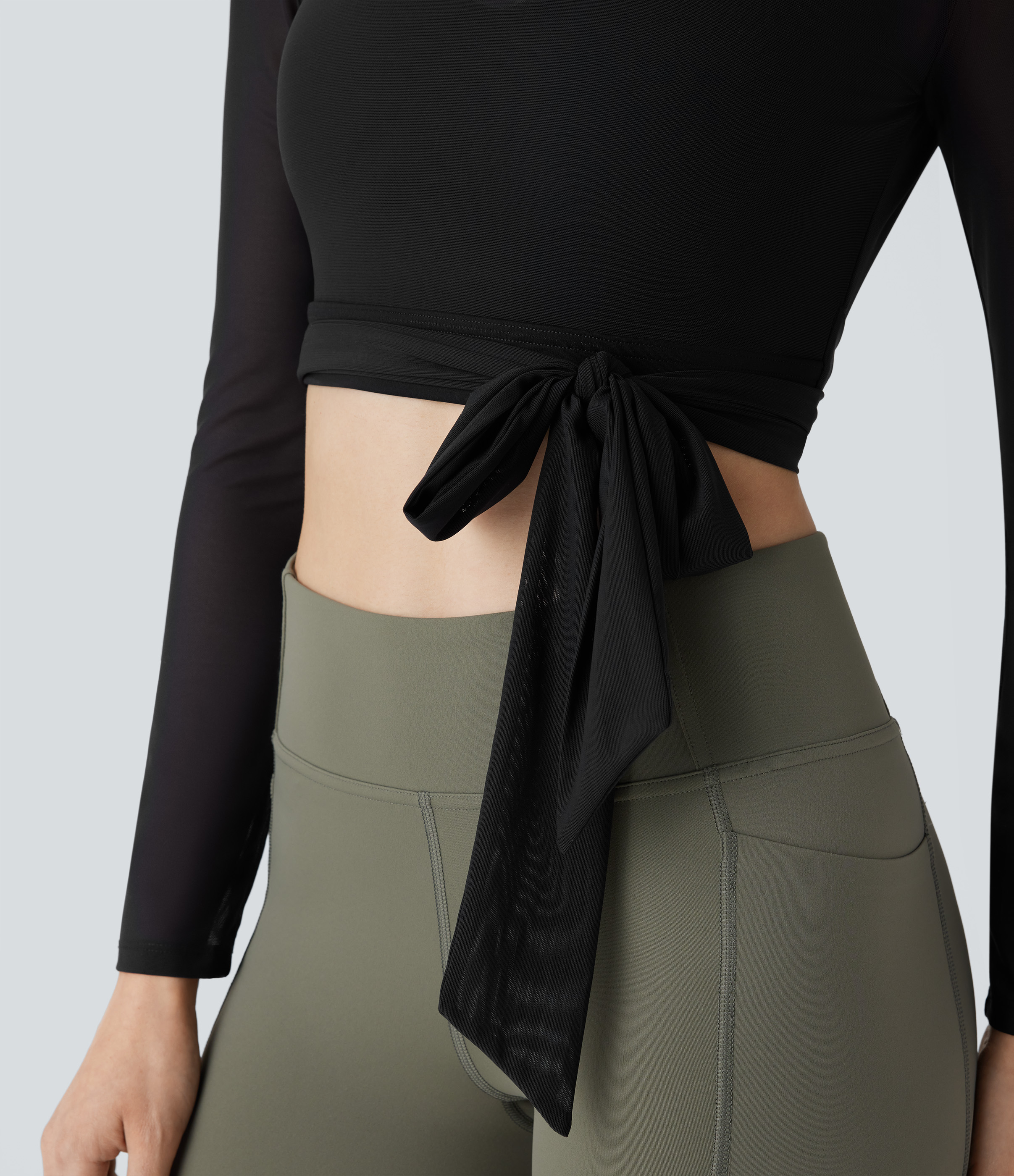 Halara Softlyzeroв„ў Airy Backless Tie Side Contrast Mesh Cropped Cool Touch Yoga Sports Top  - Black - S 