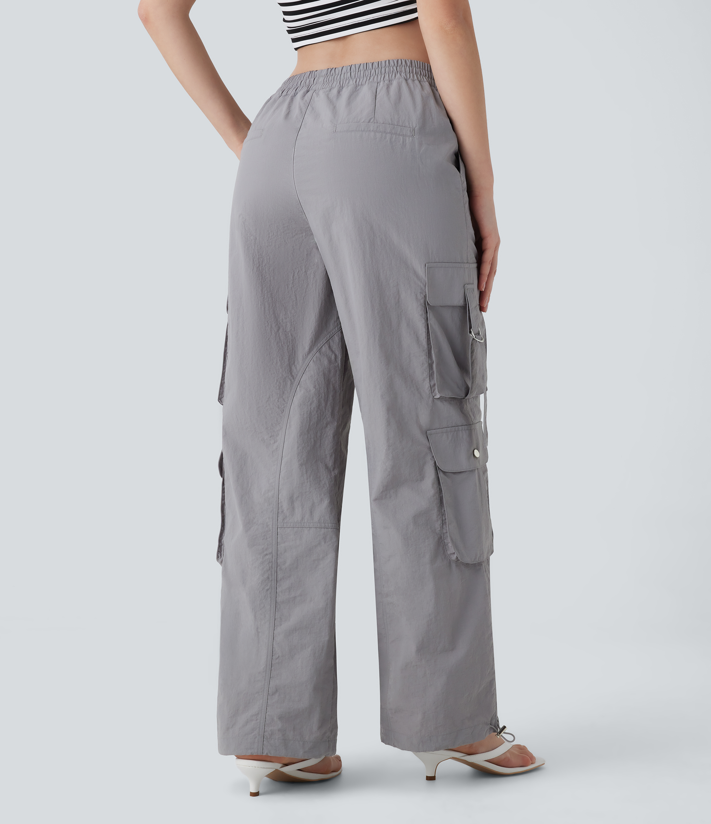 Halara Mid Rise Drawstring Multiple Pockets Adjustable Drawcord Baggy Casual Cargo Pants  - Wet Weather - L(regular) sweatpants jogger pants 