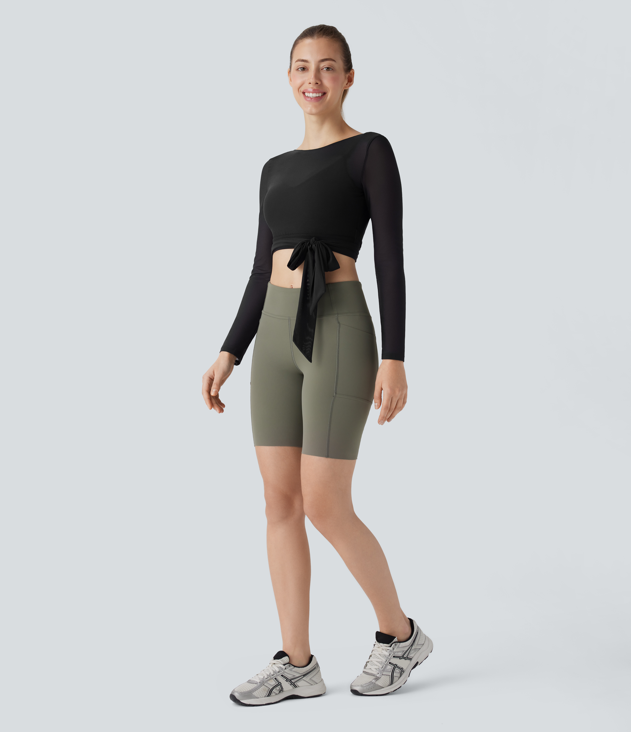 Halara Softlyzeroв„ў Airy Backless Tie Side Contrast Mesh Cropped Cool Touch Yoga Sports Top  - Black - S 