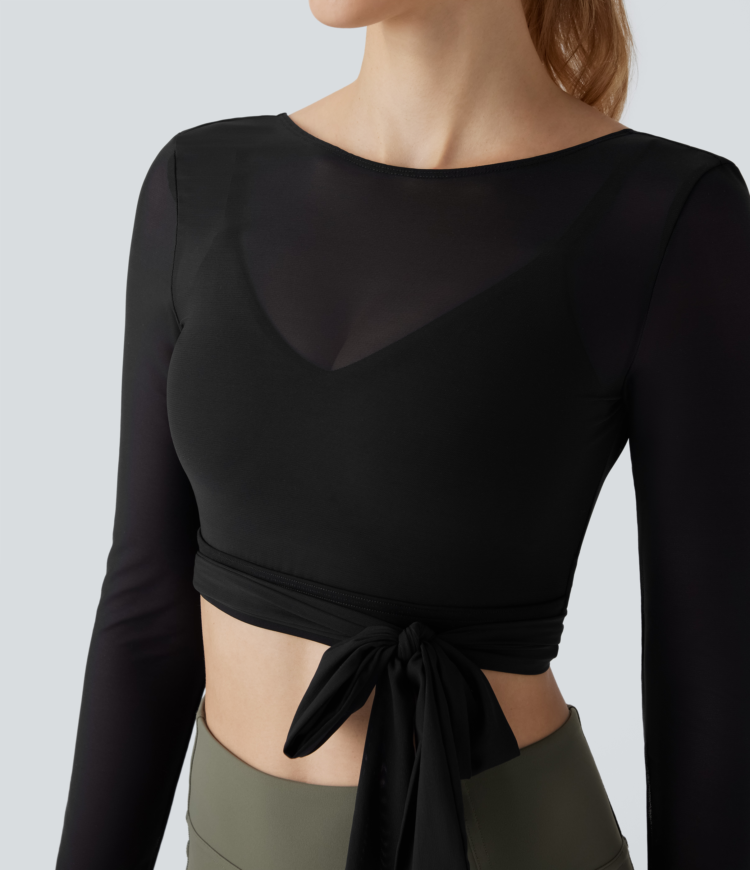Halara Softlyzeroв„ў Airy Backless Tie Side Contrast Mesh Cropped Cool Touch Yoga Sports Top  - Black - S 