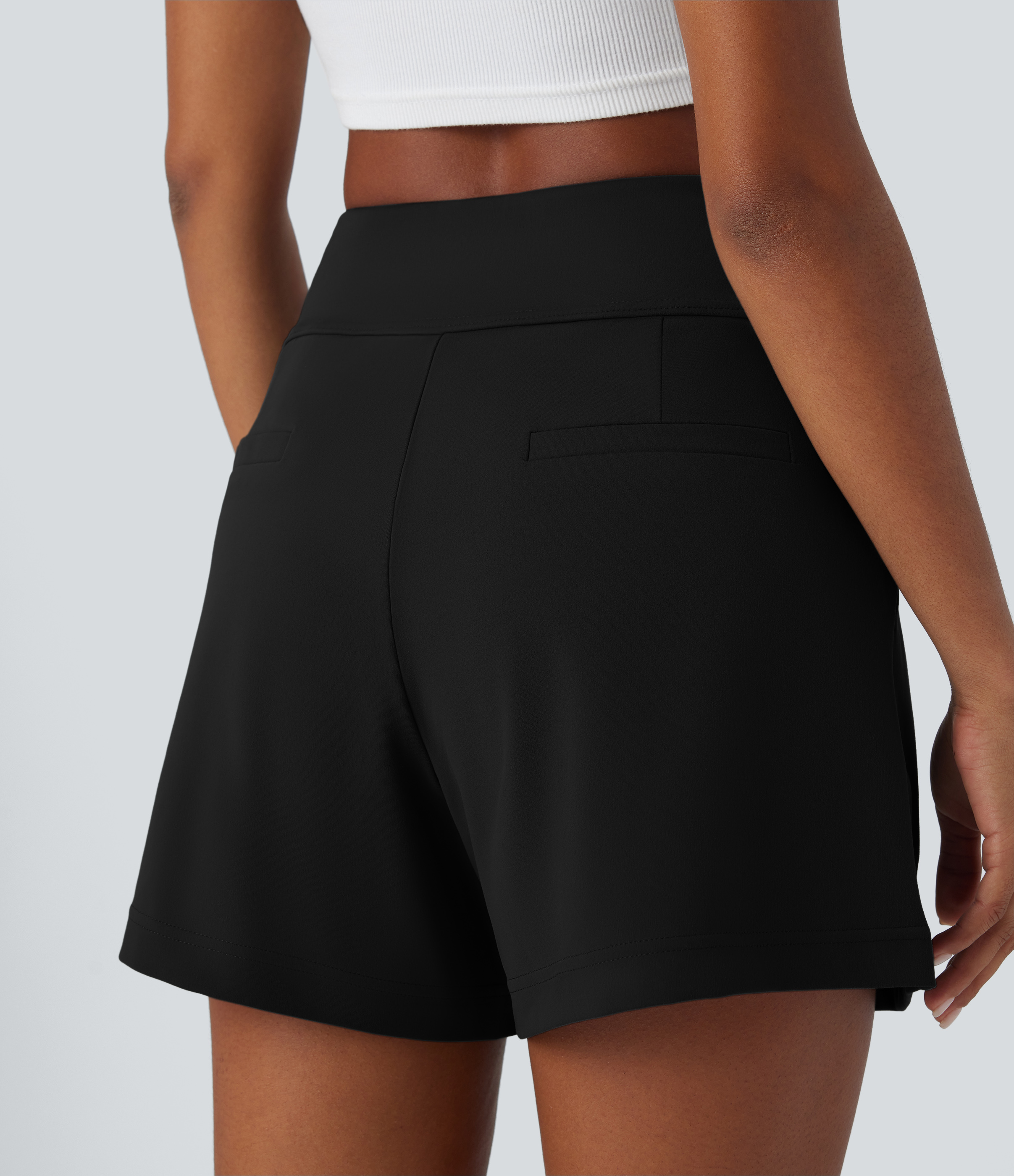 Halara High Waisted Plicated Side Pocket Wide Leg Work Shorts  - Black - L 